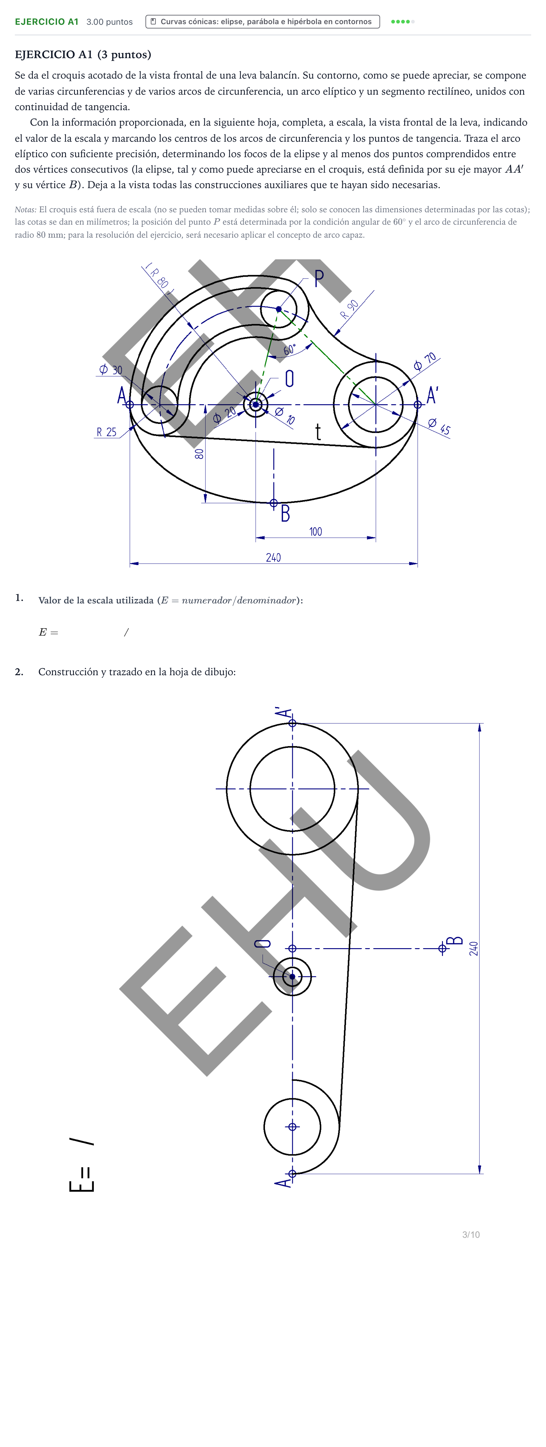 Enunciado: Ejercicio A1 · Dibujo técnico II PAU País Vasco Ordinaria 2026