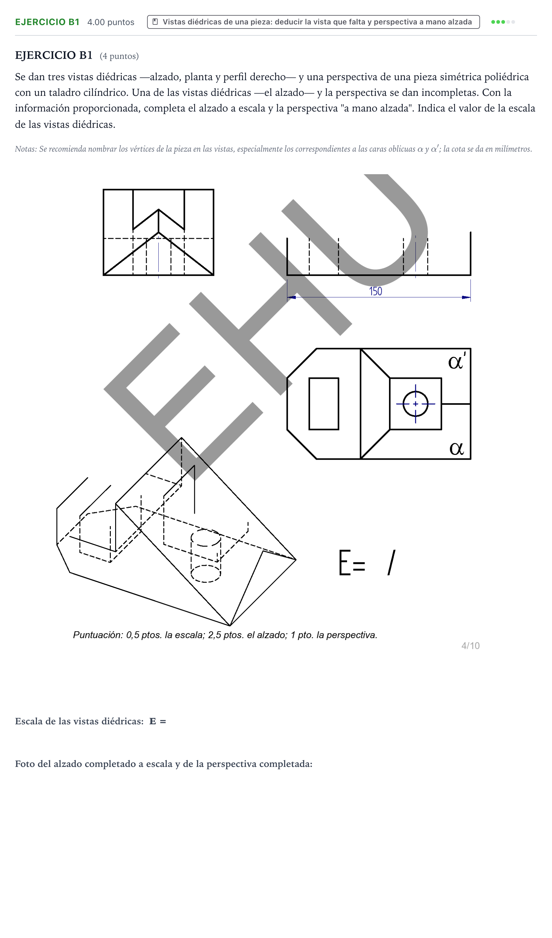 Enunciado: Ejercicio B1 · Dibujo técnico II PAU País Vasco Ordinaria 2026