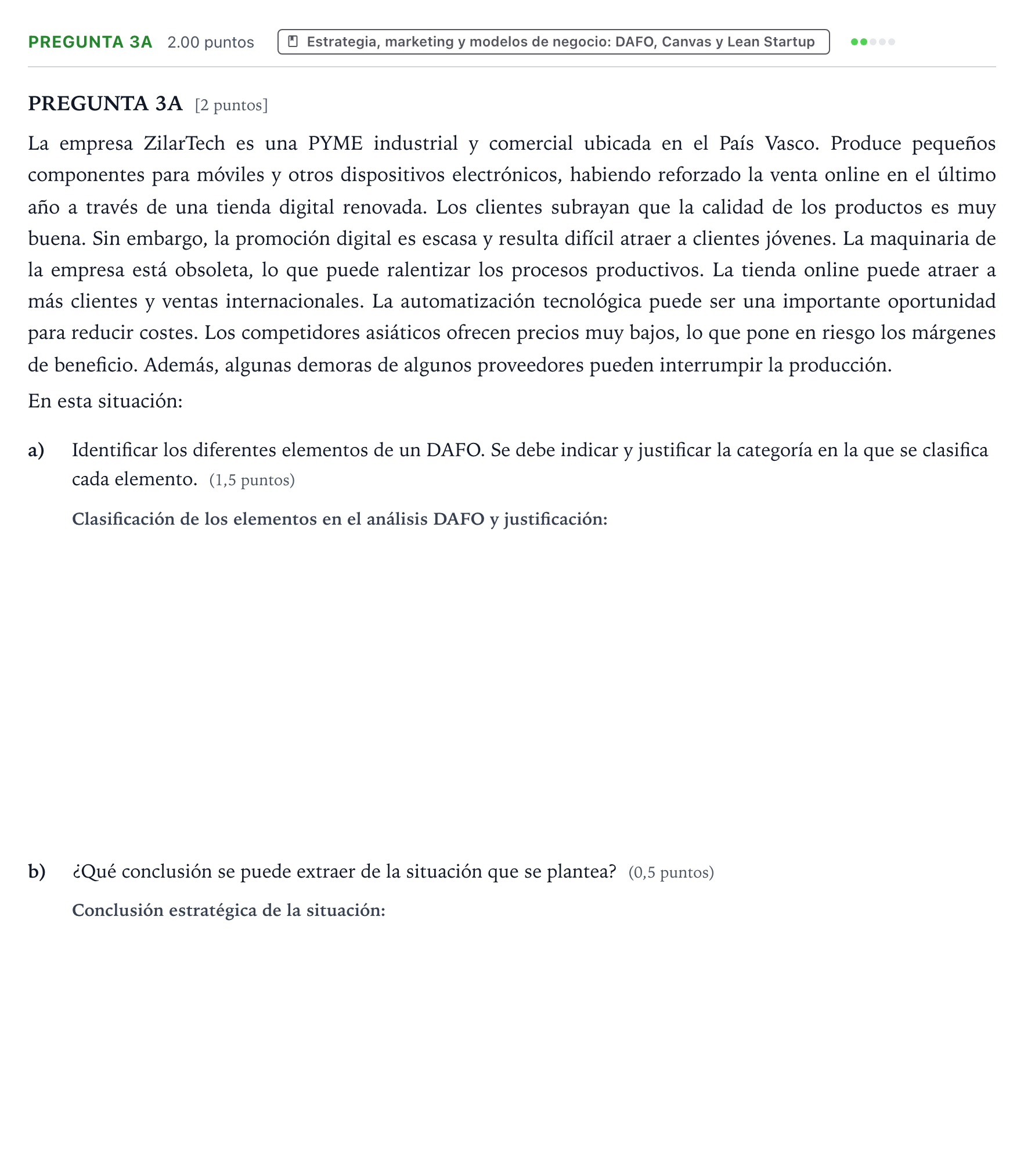 Enunciado: Pregunta 3A · Empresa y Diseño de Modelos de Negocio PAU País Vasco Ordinaria 2026
