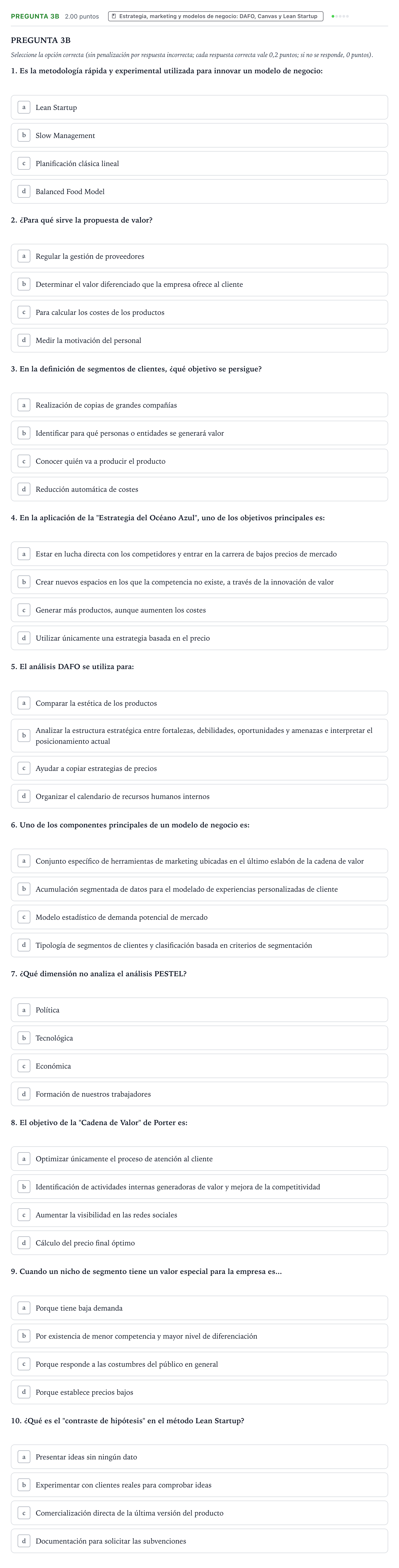 Enunciado: Pregunta 3B · Empresa y Diseño de Modelos de Negocio PAU País Vasco Ordinaria 2026