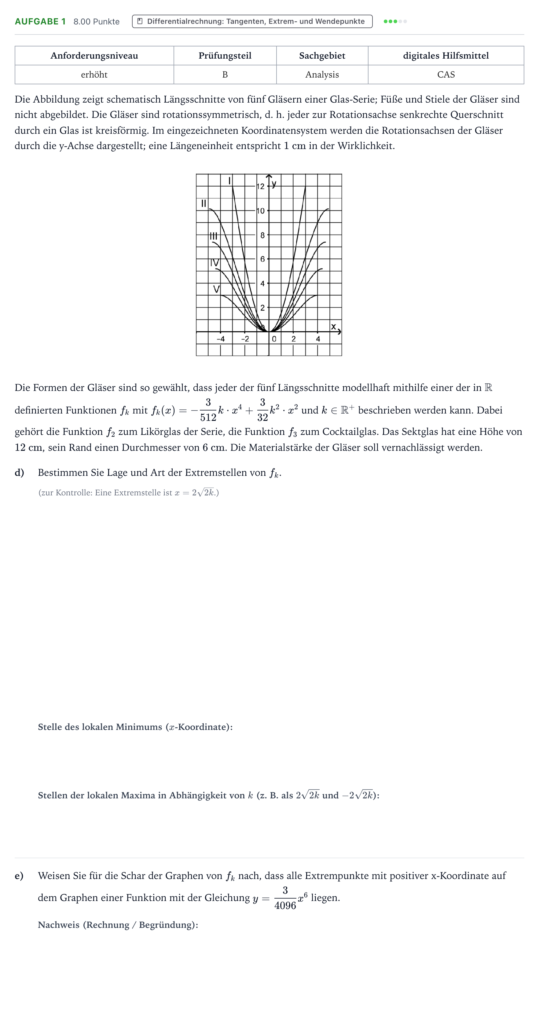 Aufgabenstellung: Aufgabe 1 - Differentialrechnung · Abitur NRW Mathematik LK · Teil B · Analysis (CAS) 2017