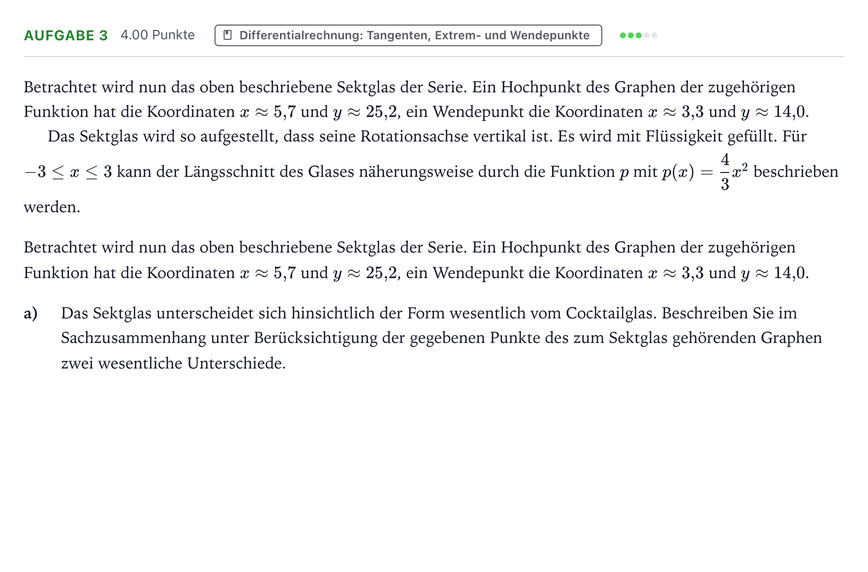 Aufgabenstellung: Aufgabe 3 - Differentialrechnung · Abitur NRW Mathematik LK · Teil B · Analysis (CAS) 2017