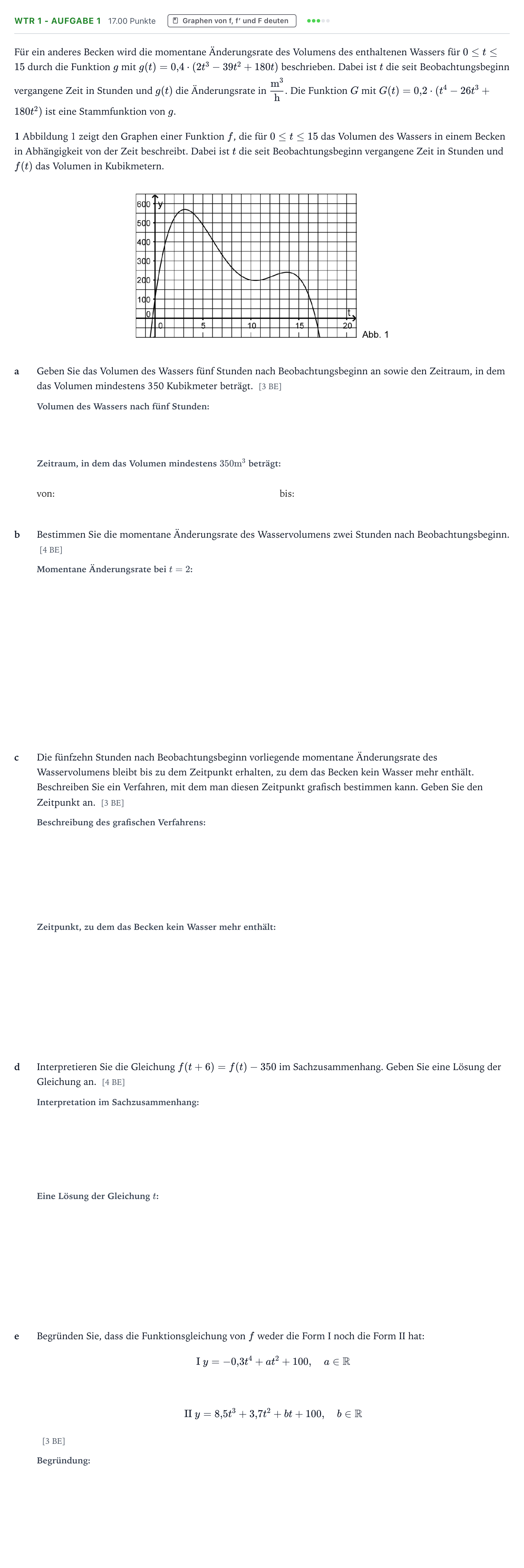 Aufgabenstellung: Aufgabe WTR 1 - Aufgabe 1 · Abitur NRW Mathematik LK · Teil B · Analysis (WTR) 2017