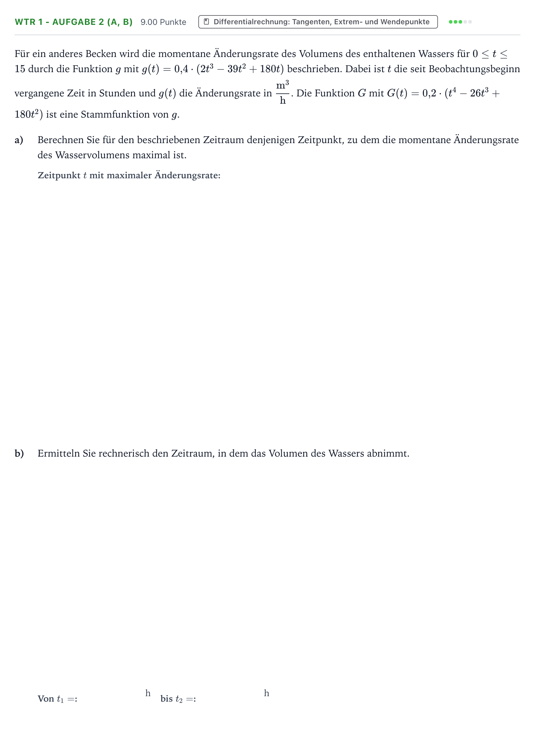 Aufgabenstellung: Aufgabe WTR 1 - Aufgabe 2 (a, b) · Abitur NRW Mathematik LK · Teil B · Analysis (WTR) 2017
