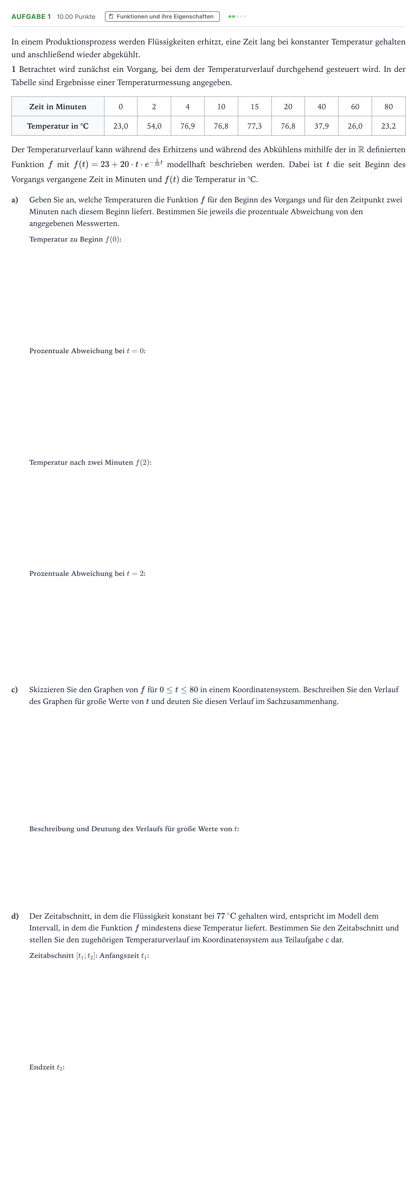 Aufgabenstellung: Aufgabe 1 - Funktionen und ihre Eigenschaften · Abitur NRW Mathematik GK · Teil B · Analysis (CAS) 2017