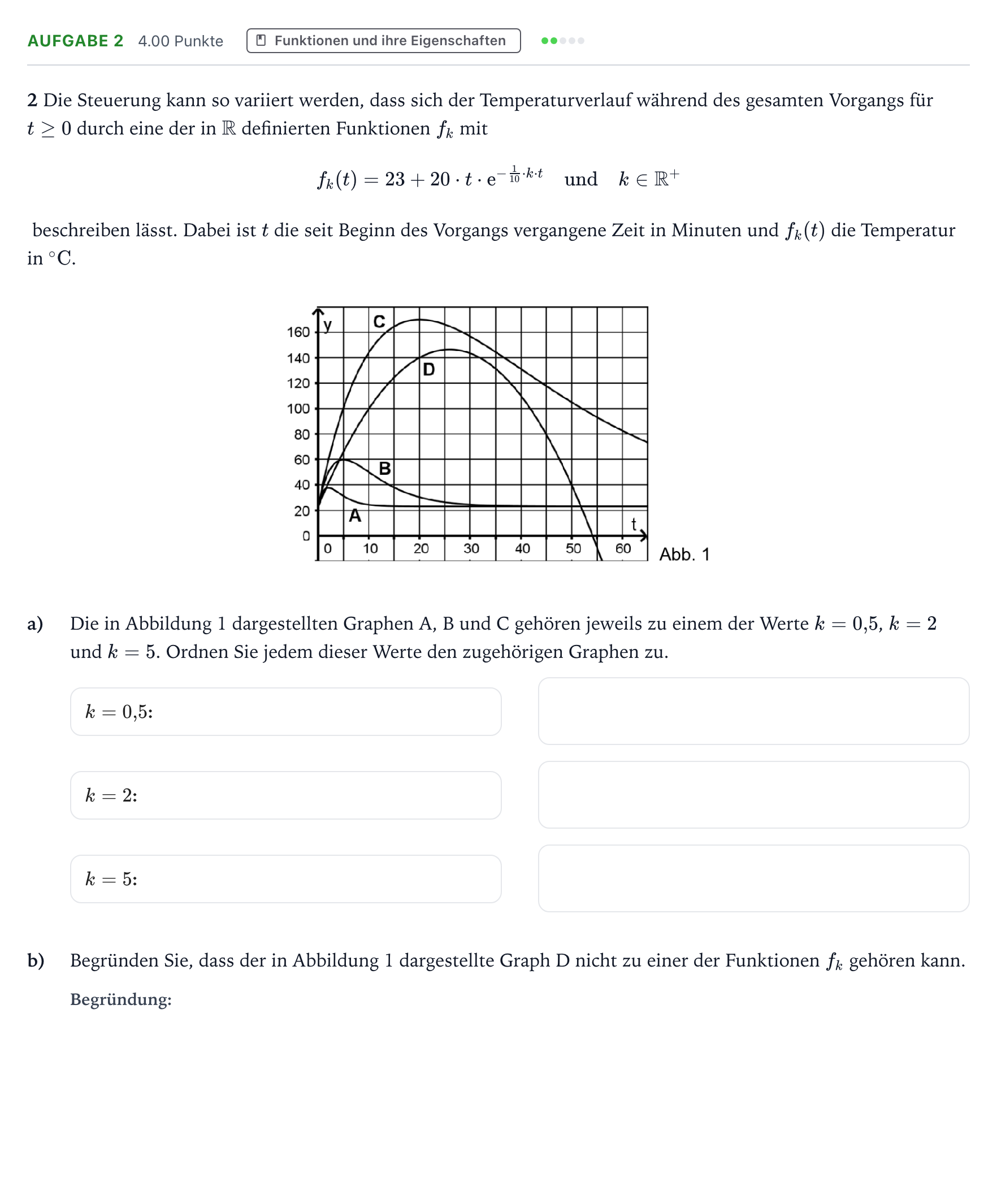 Aufgabenstellung: Aufgabe 2 - Funktionen und ihre Eigenschaften · Abitur NRW Mathematik GK · Teil B · Analysis (CAS) 2017
