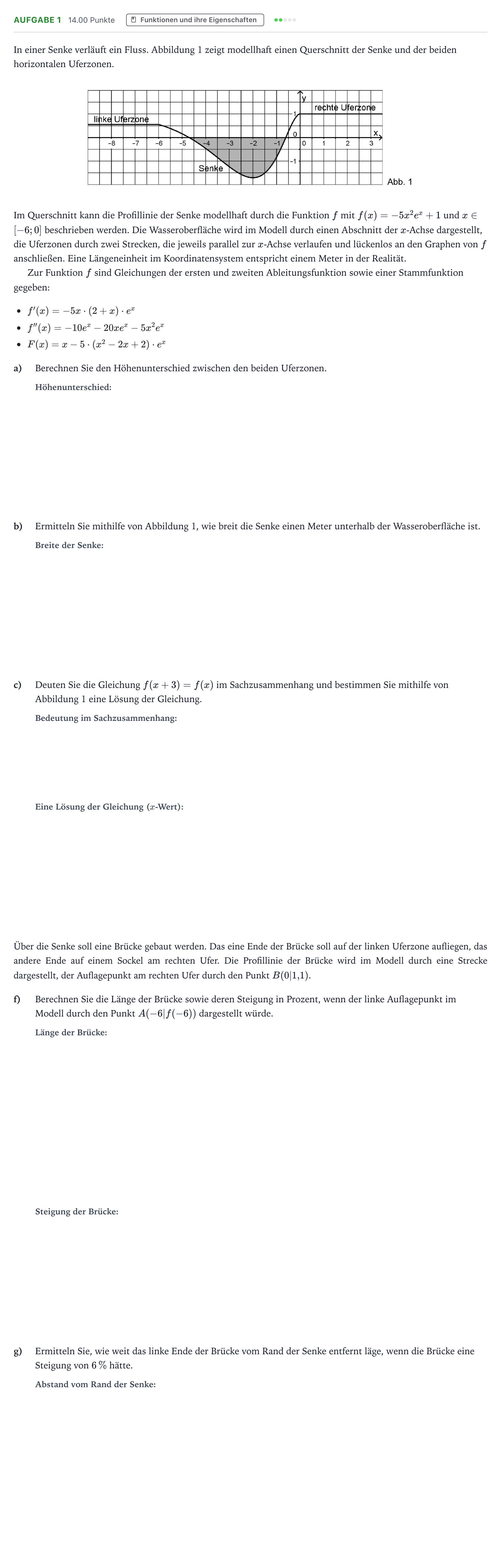 Aufgabenstellung: Aufgabe 1 - Funktionen und ihre Eigenschaften · Abitur NRW Mathematik GK · Teil B · Analysis (WTR) 2017