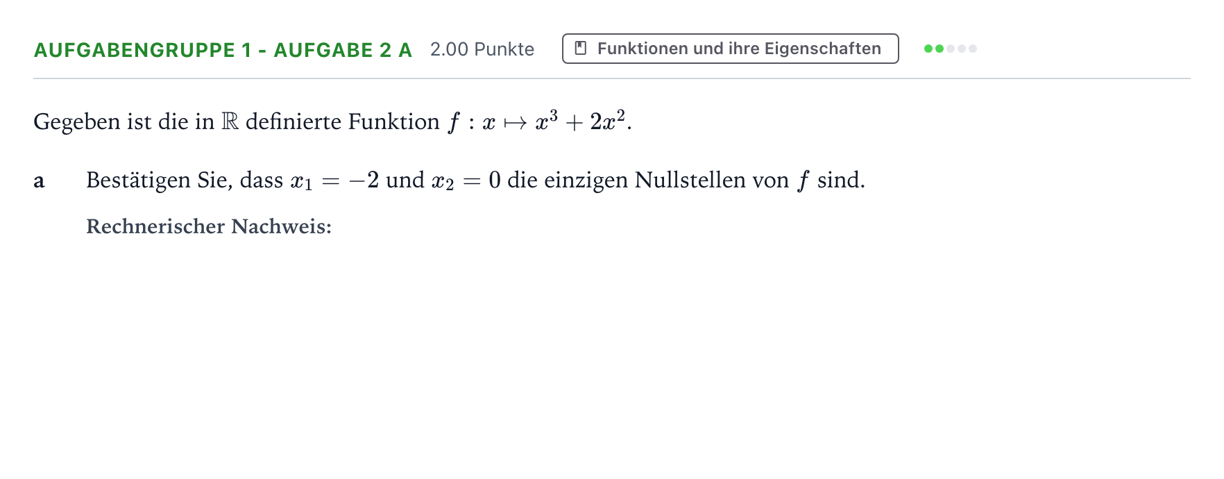 Aufgabenstellung: Aufgabengruppe 1 - Aufgabe 2 a · Abitur NRW Mathematik GK · Teil A · Analysis 2017