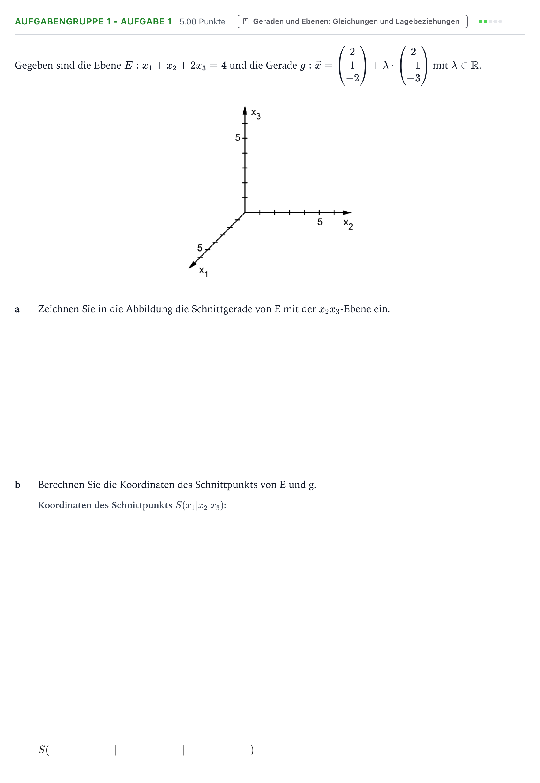 Aufgabenstellung: Aufgabengruppe 1 - Aufgabe 1 · Abitur NRW Mathematik LK · Teil A · Analytische Geometrie 2017