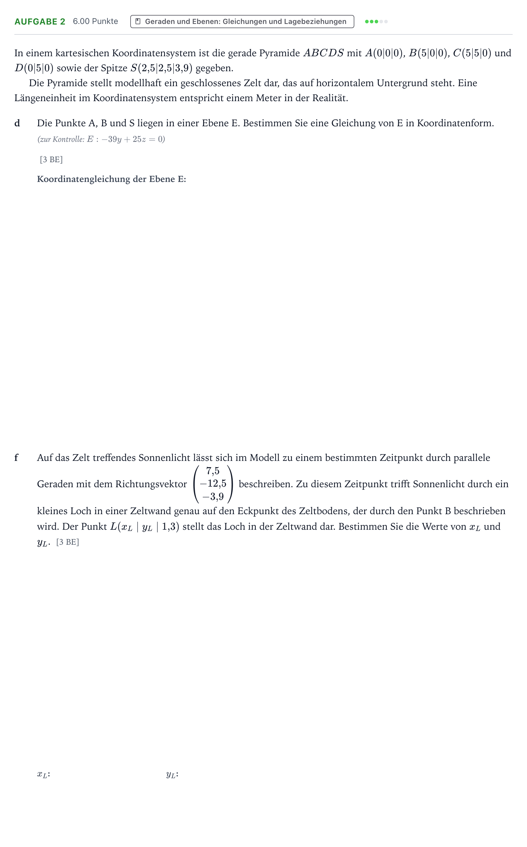 Aufgabenstellung: Aufgabe 2 - Geraden und Ebenen · Abitur NRW Mathematik GK · Teil B · Analytische Geometrie (CAS 2017