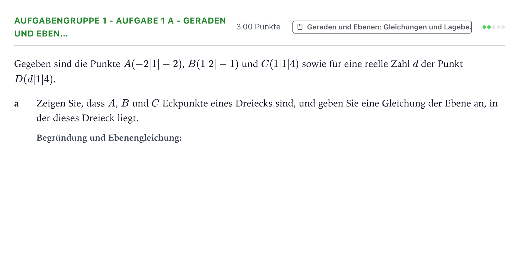 Aufgabenstellung: Aufgabengruppe 1 - Aufgabe 1 a - Geraden und Eben… · Abitur NRW Mathematik GK · Teil A · Analytische Geometrie 2017