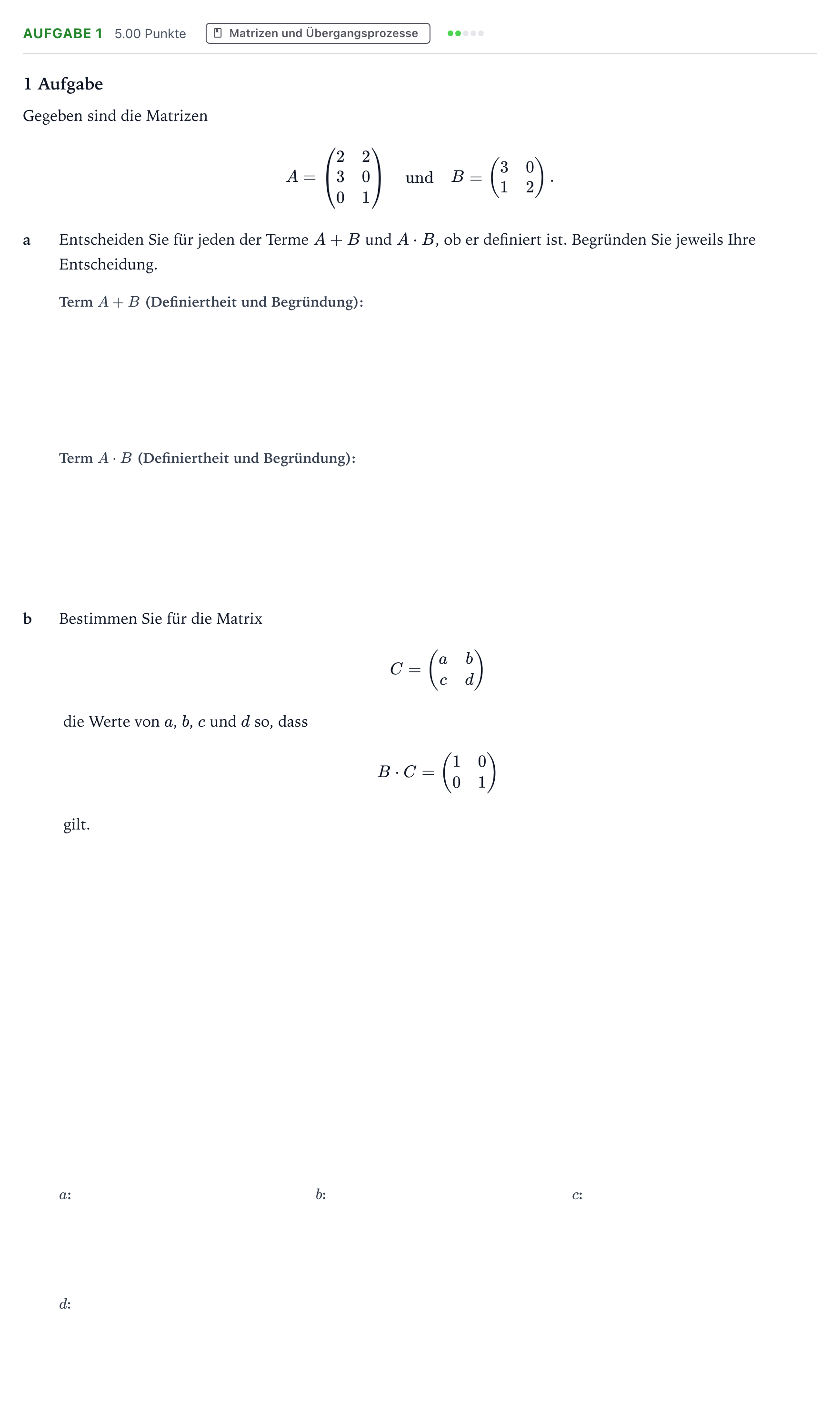 Aufgabenstellung: Aufgabe 1 · Abitur NRW Mathematik GK · Teil A · Lineare Algebra 2017