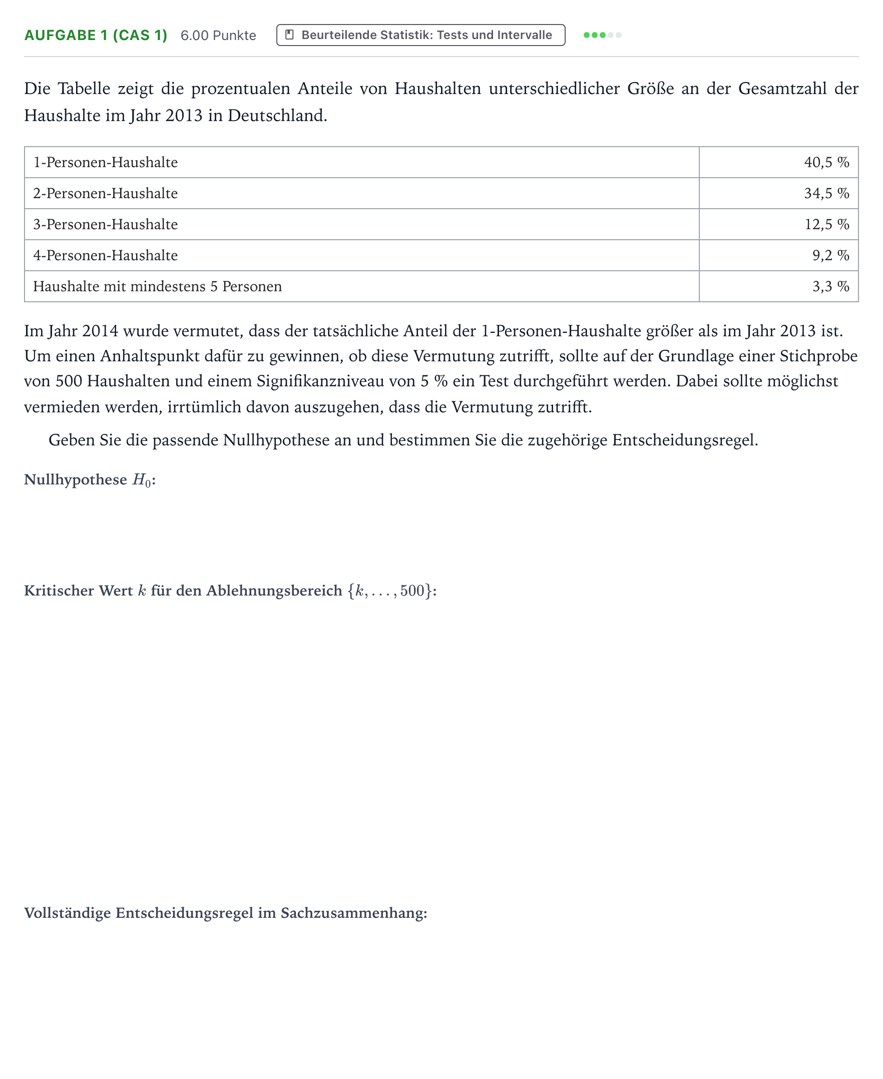Aufgabenstellung: Aufgabe 1 (CAS 1) - Beurteilende Statistik · Abitur NRW Mathematik LK · Teil B · Stochastik (CAS) 2017