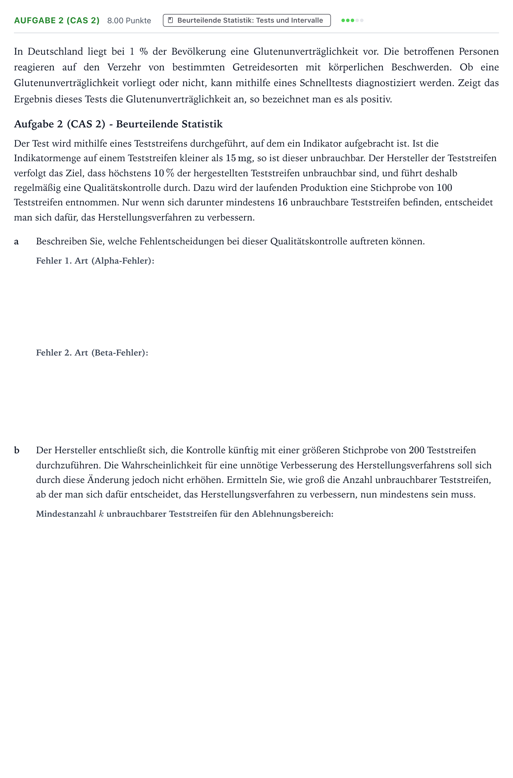 Aufgabenstellung: Aufgabe 2 (CAS 2) - Beurteilende Statistik · Abitur NRW Mathematik LK · Teil B · Stochastik (CAS) 2017