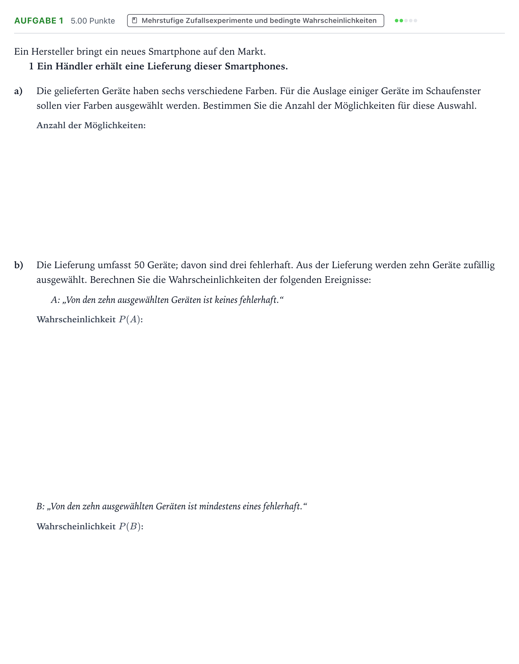 Aufgabenstellung: Aufgabe 1 · Abitur NRW Mathematik GK · Teil B · Stochastik (CAS) 2017