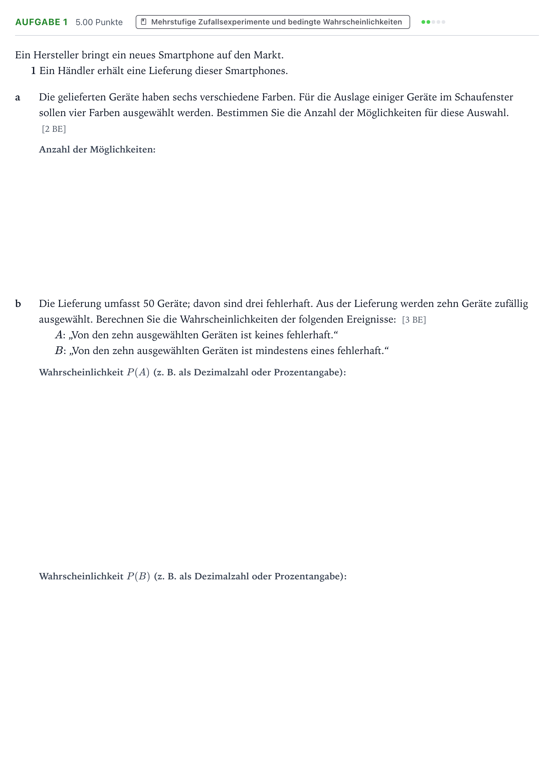 Aufgabenstellung: Aufgabe 1 · Abitur NRW Mathematik GK · Teil B · Stochastik (WTR) 2017