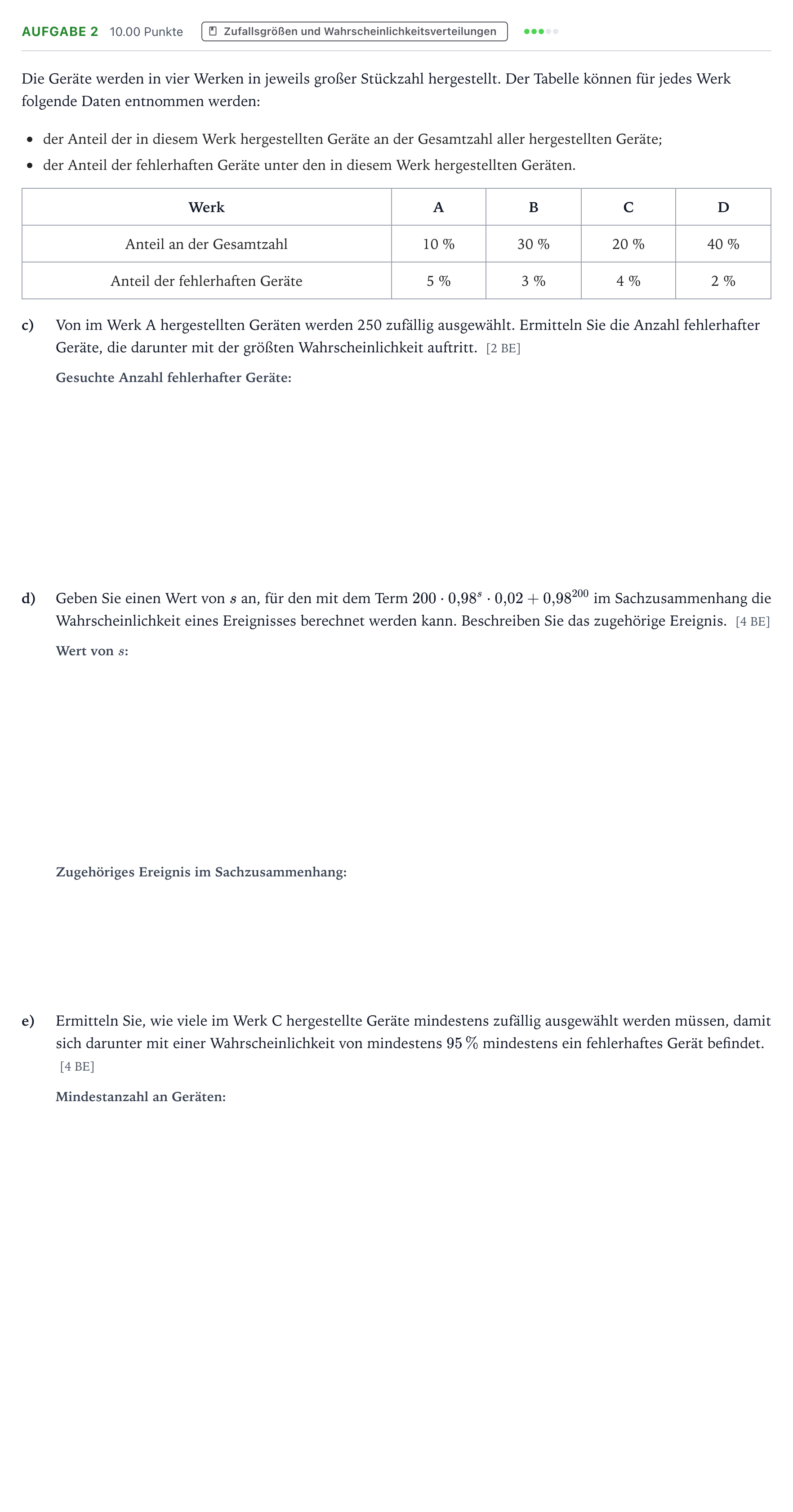 Aufgabenstellung: Aufgabe 2 - Zufallsgrößen und Wahrscheinlichkeitsverteilu… · Abitur NRW Mathematik GK · Teil B · Stochastik (WTR) 2017