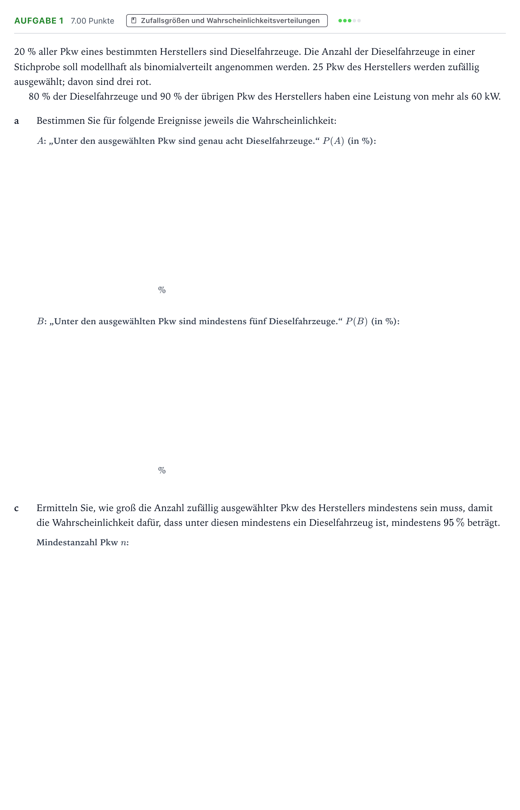 Aufgabenstellung: Aufgabe 1 - Zufallsgrößen und Wahrscheinlichkeitsverteilu… · Abitur NRW Mathematik GK · Teil B · Stochastik (WTR) 2017