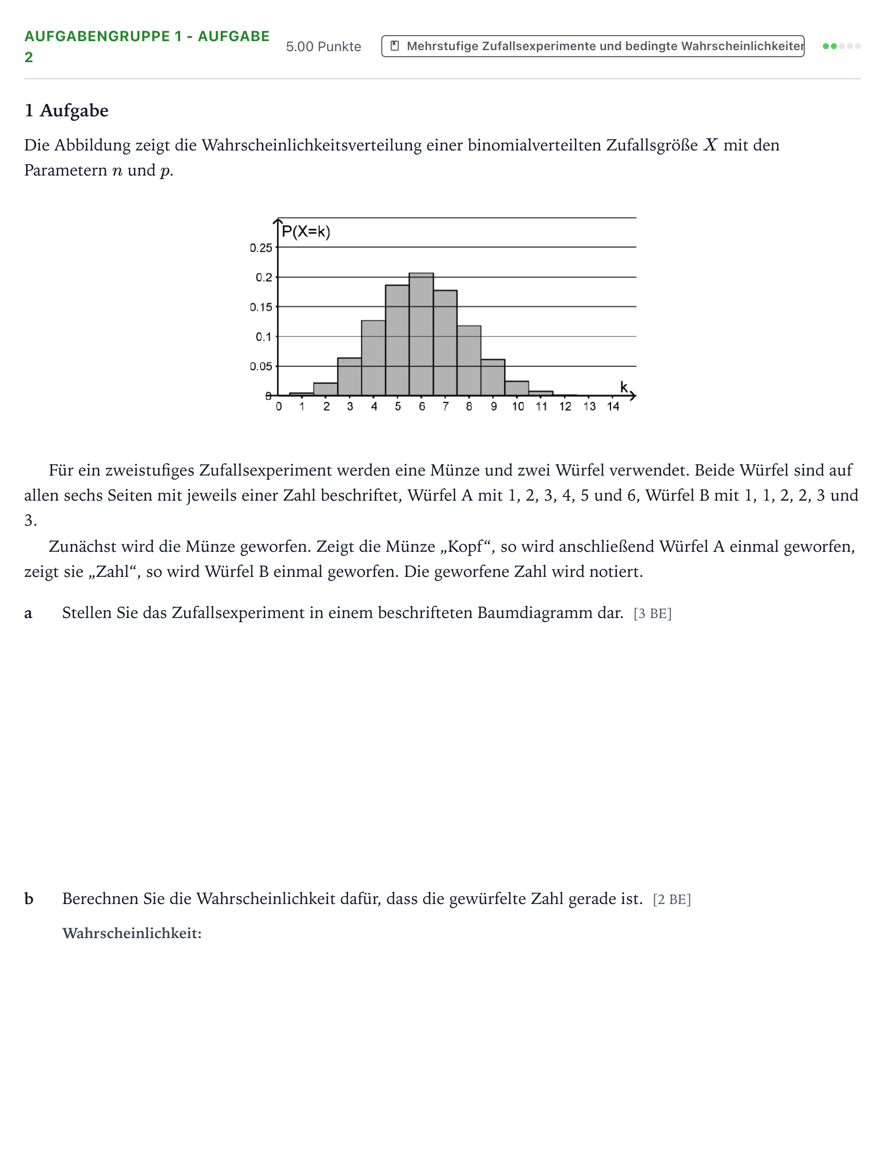 Aufgabenstellung: Aufgabengruppe 1 - Aufgabe 2 · Abitur NRW Mathematik GK · Teil A · Stochastik 2017