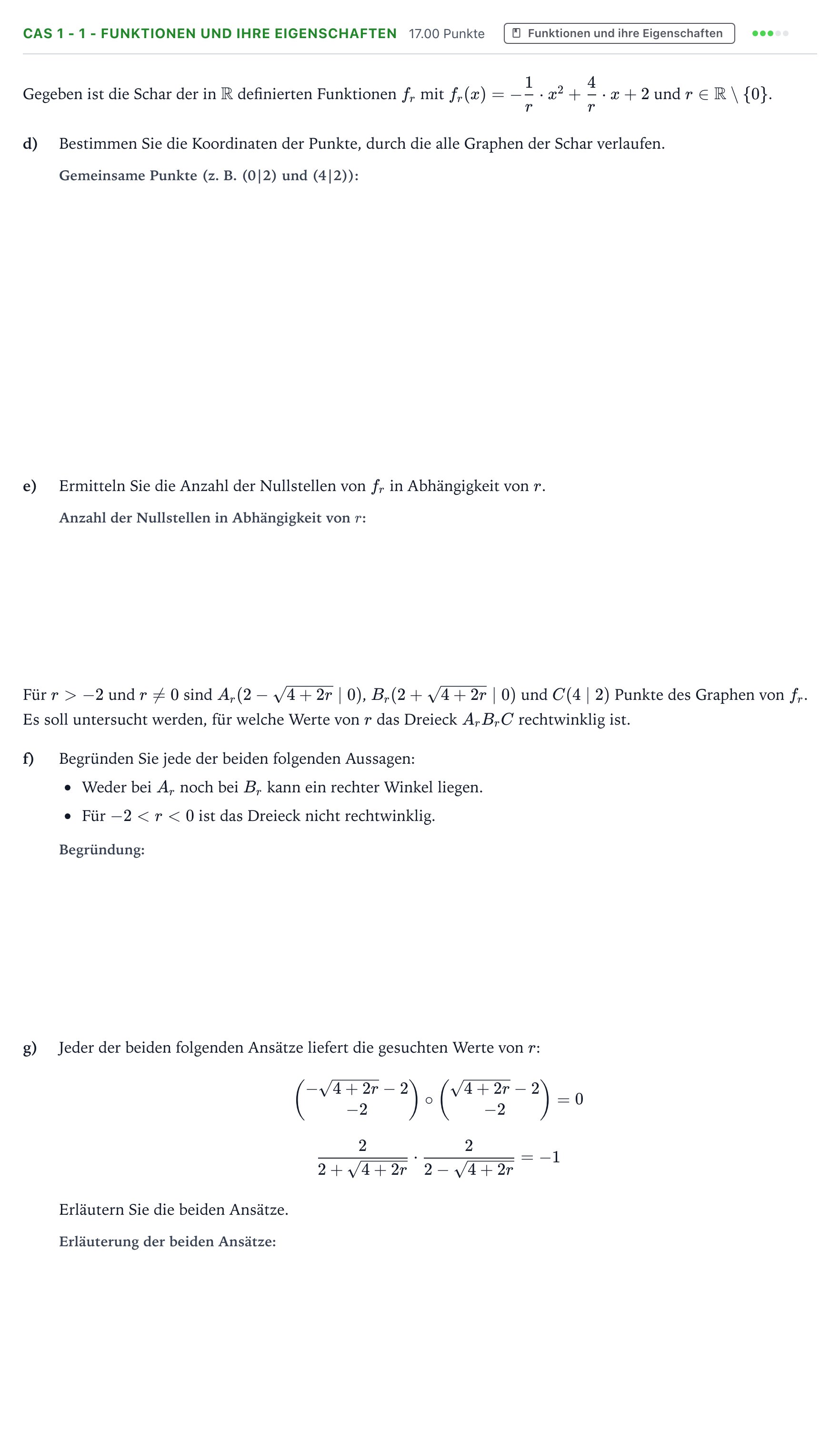 Aufgabenstellung: Aufgabe CAS 1 - 1 - Funktionen und ihre Eigenschaften · Abitur NRW Mathematik LK · Teil B · Analysis (CAS) 2018