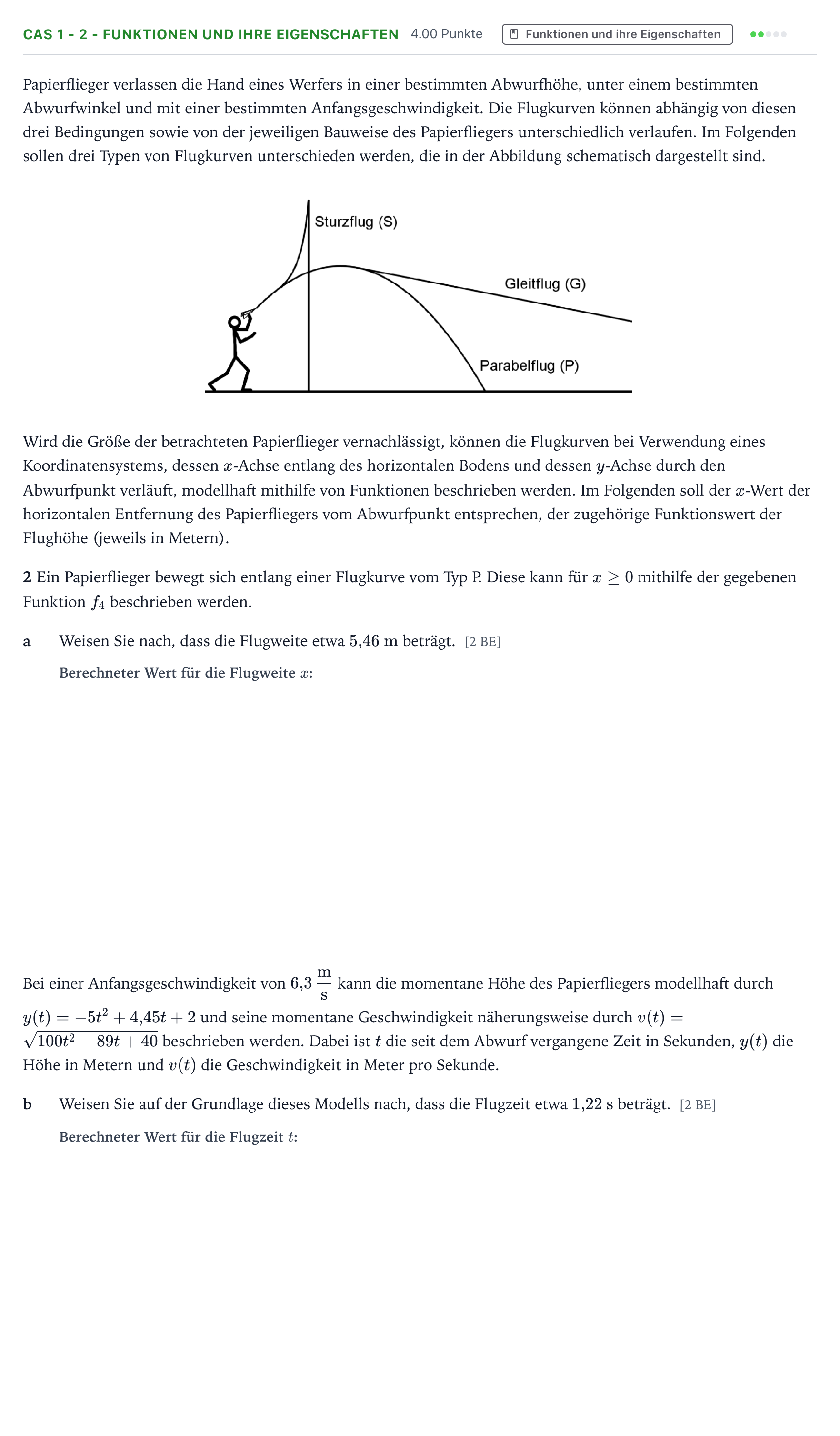 Aufgabenstellung: Aufgabe CAS 1 - 2 - Funktionen und ihre Eigenschaften · Abitur NRW Mathematik LK · Teil B · Analysis (CAS) 2018