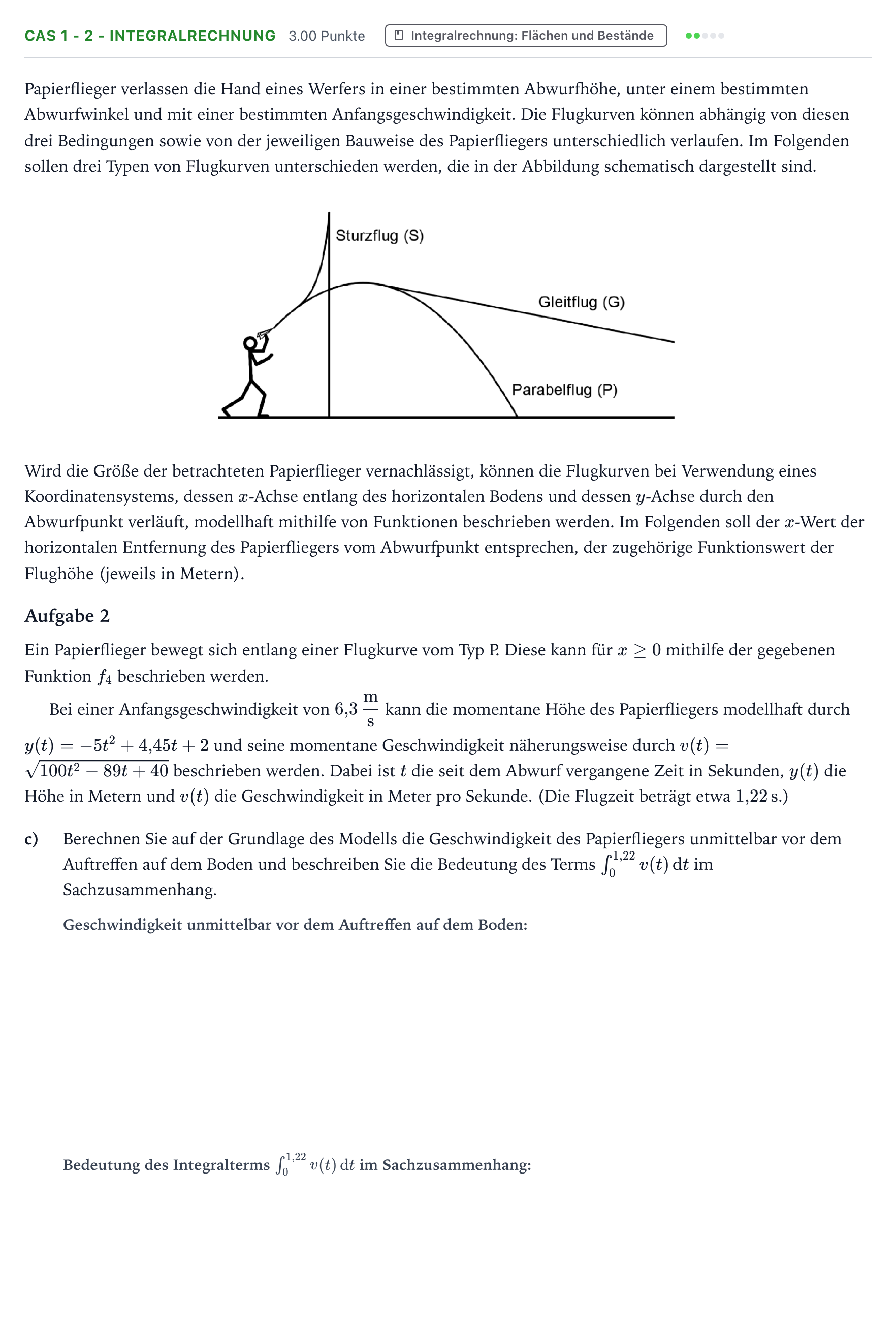 Aufgabenstellung: Aufgabe CAS 1 - 2 - Integralrechnung · Abitur NRW Mathematik LK · Teil B · Analysis (CAS) 2018