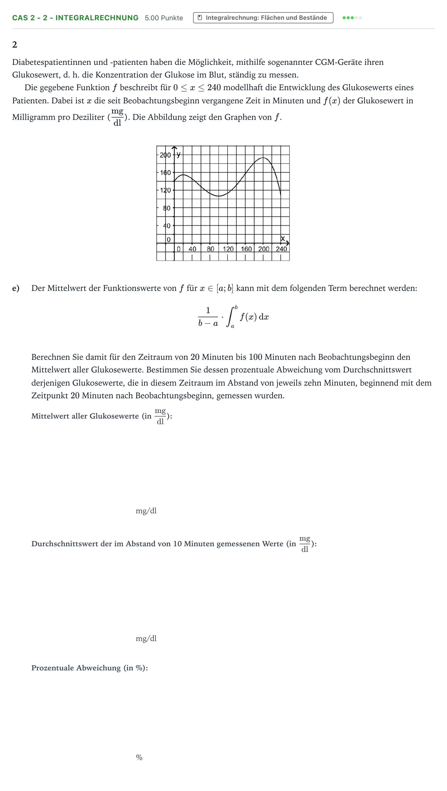 Aufgabenstellung: Aufgabe CAS 2 - 2 - Integralrechnung · Abitur NRW Mathematik LK · Teil B · Analysis (CAS) 2018