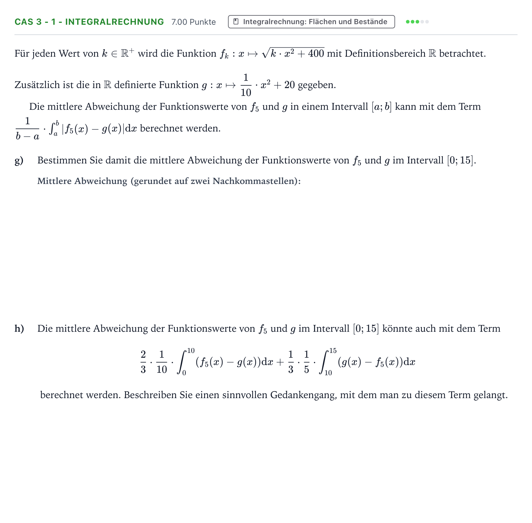 Aufgabenstellung: Aufgabe CAS 3 - 1 - Integralrechnung · Abitur NRW Mathematik LK · Teil B · Analysis (CAS) 2018