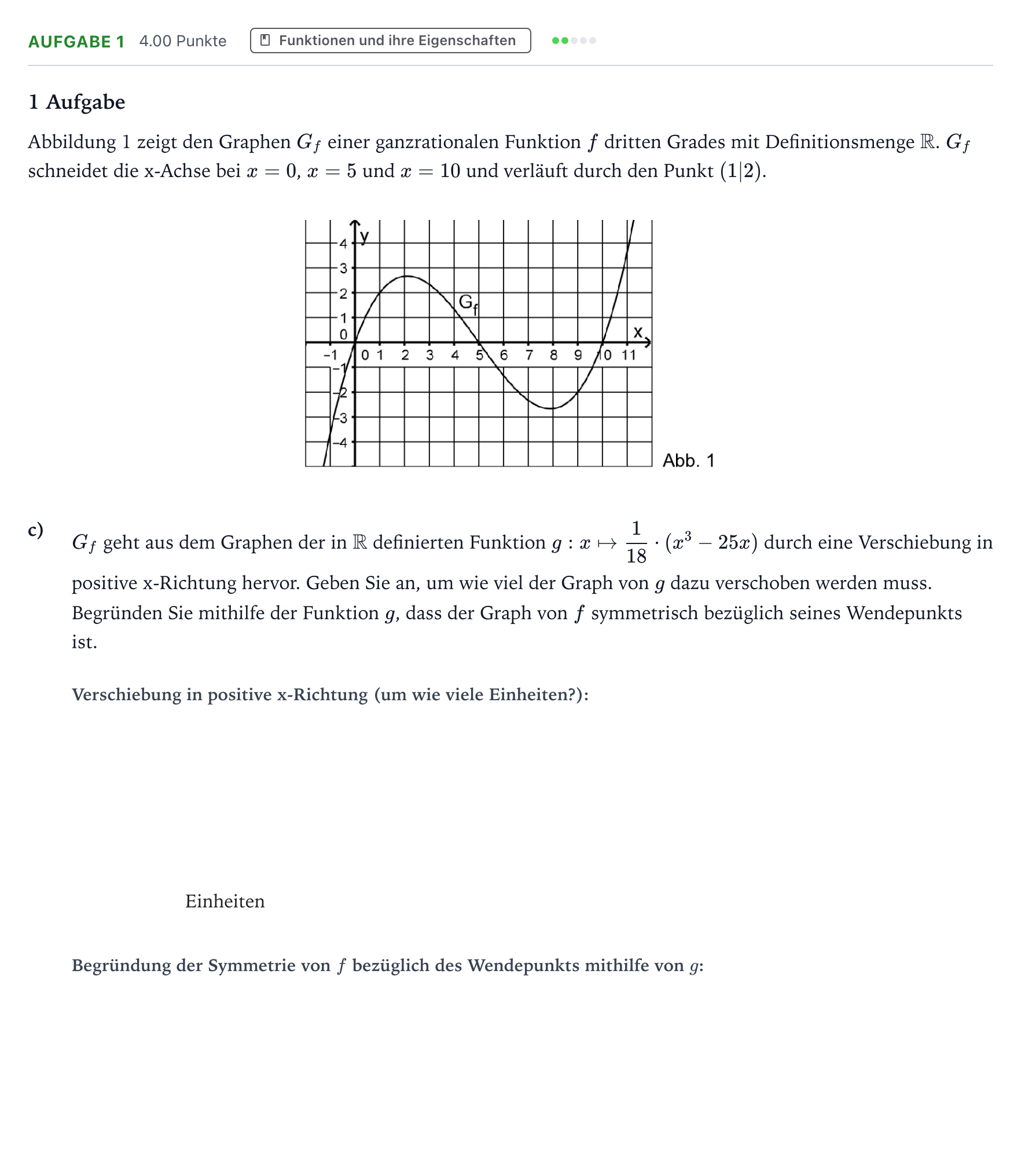 Aufgabenstellung: Aufgabe 1 - Funktionen und ihre Eigenschaften · Abitur NRW Mathematik LK · Teil B · Analysis (WTR) 2018