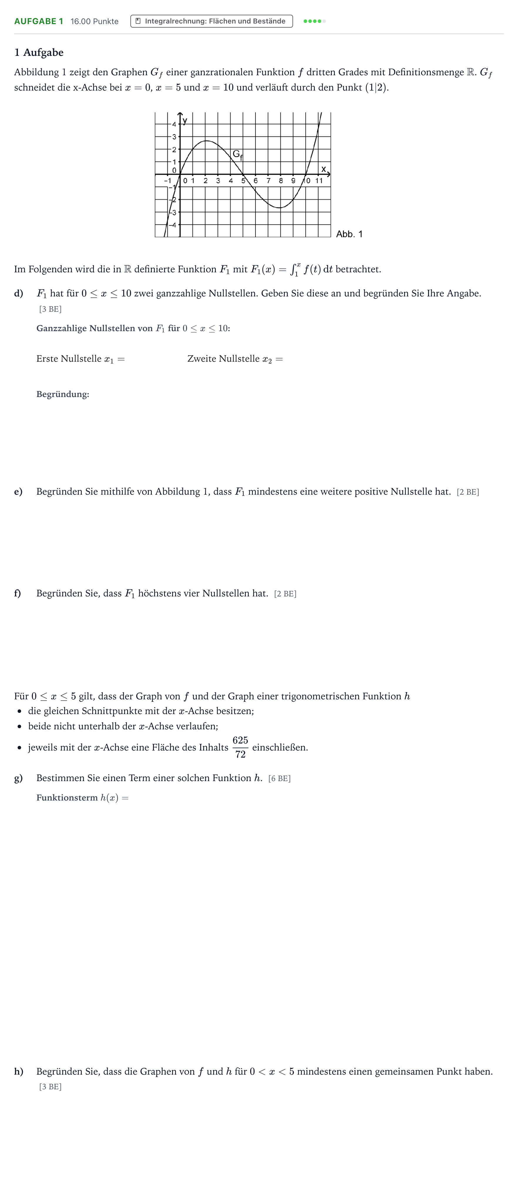 Aufgabenstellung: Aufgabe 1 - Integralrechnung · Abitur NRW Mathematik LK · Teil B · Analysis (WTR) 2018