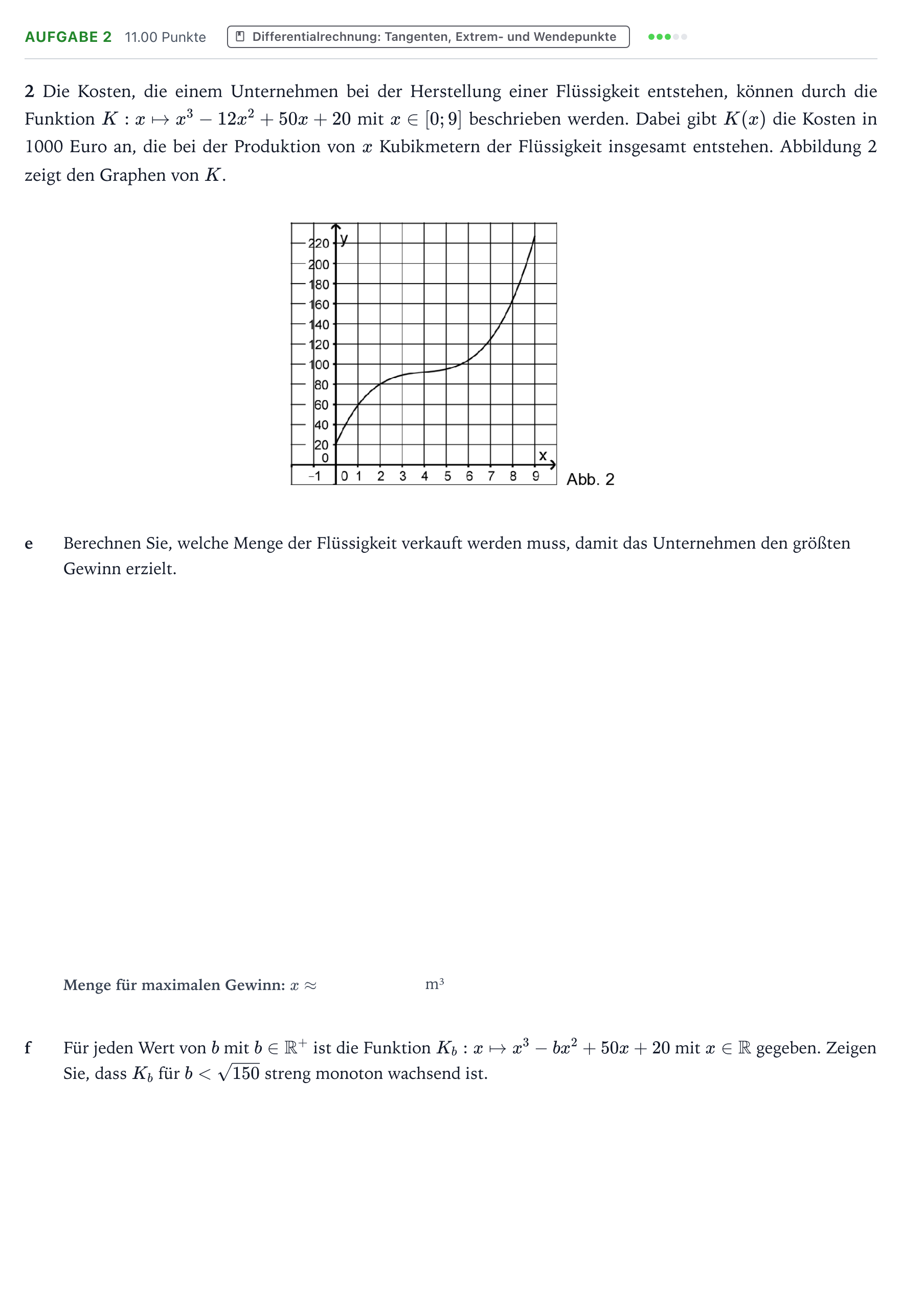 Aufgabenstellung: Aufgabe 2 - Differentialrechnung · Abitur NRW Mathematik LK · Teil B · Analysis (WTR) 2018