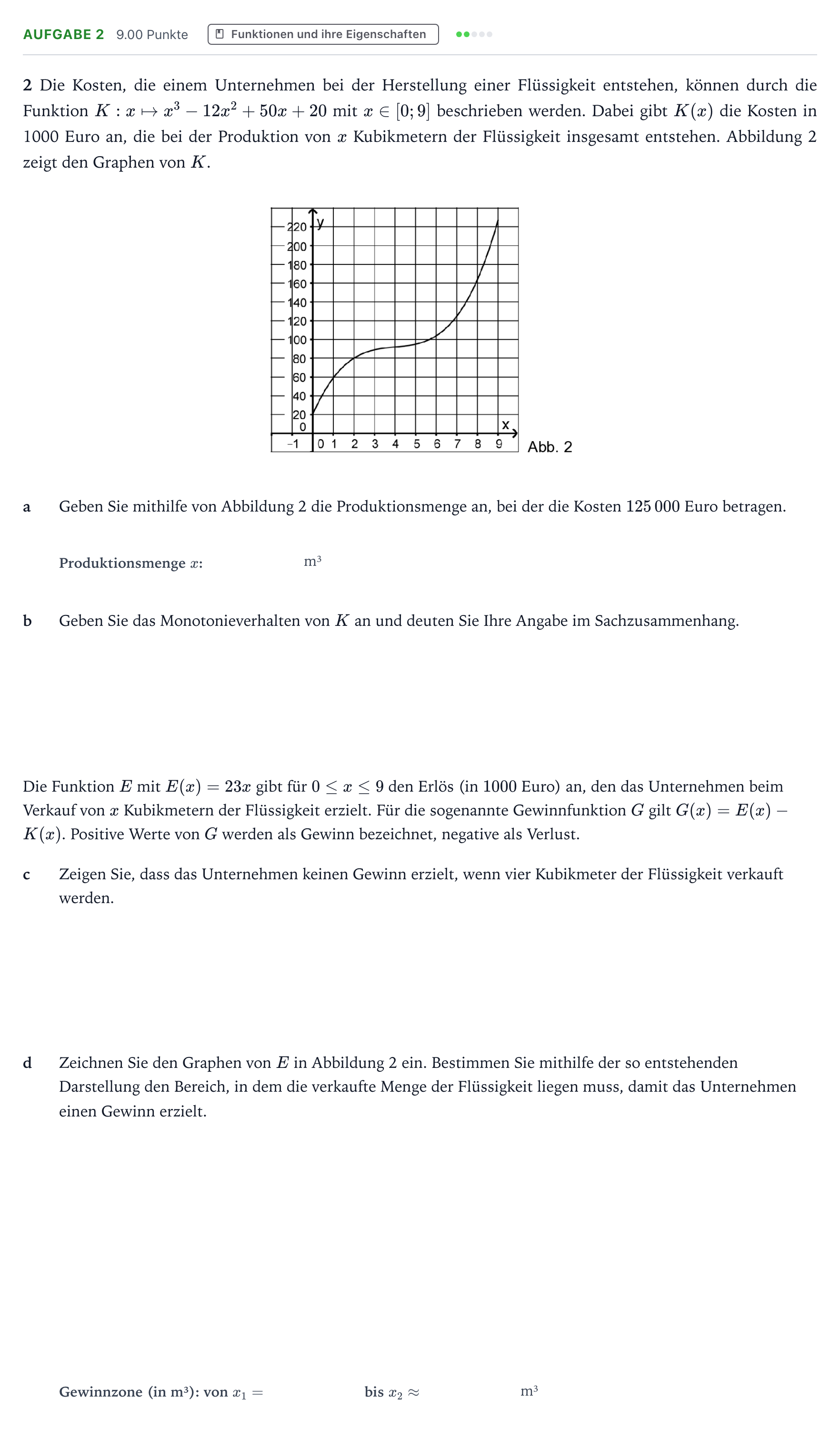 Aufgabenstellung: Aufgabe 2 - Funktionen und ihre Eigenschaften · Abitur NRW Mathematik LK · Teil B · Analysis (WTR) 2018