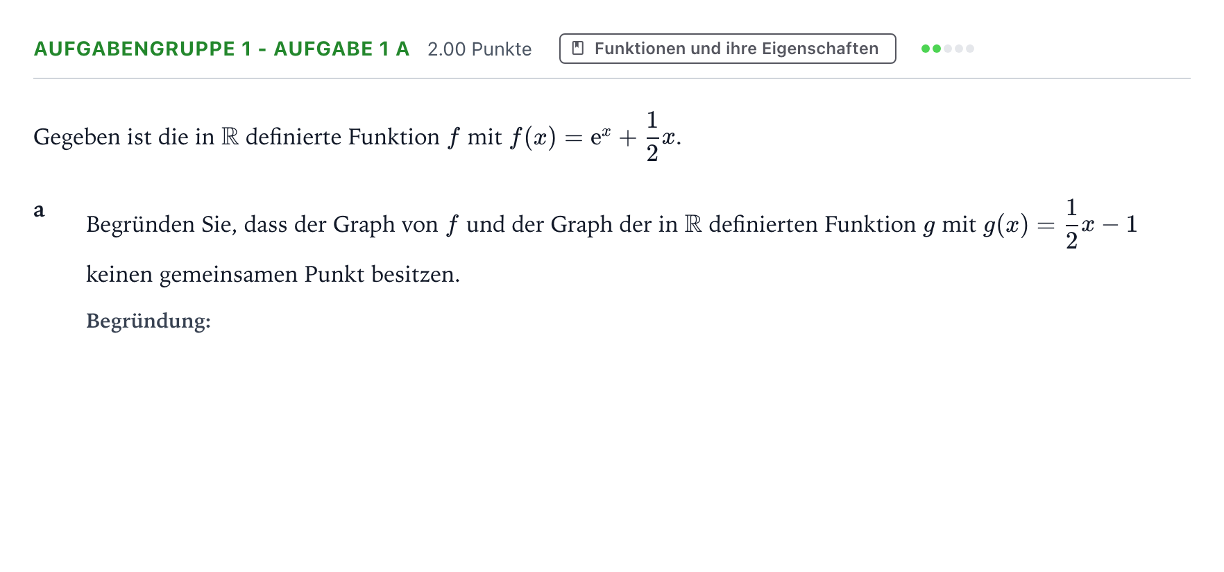 Aufgabenstellung: Aufgabengruppe 1 - Aufgabe 1 a · Abitur NRW Mathematik LK · Teil A · Analysis 2018