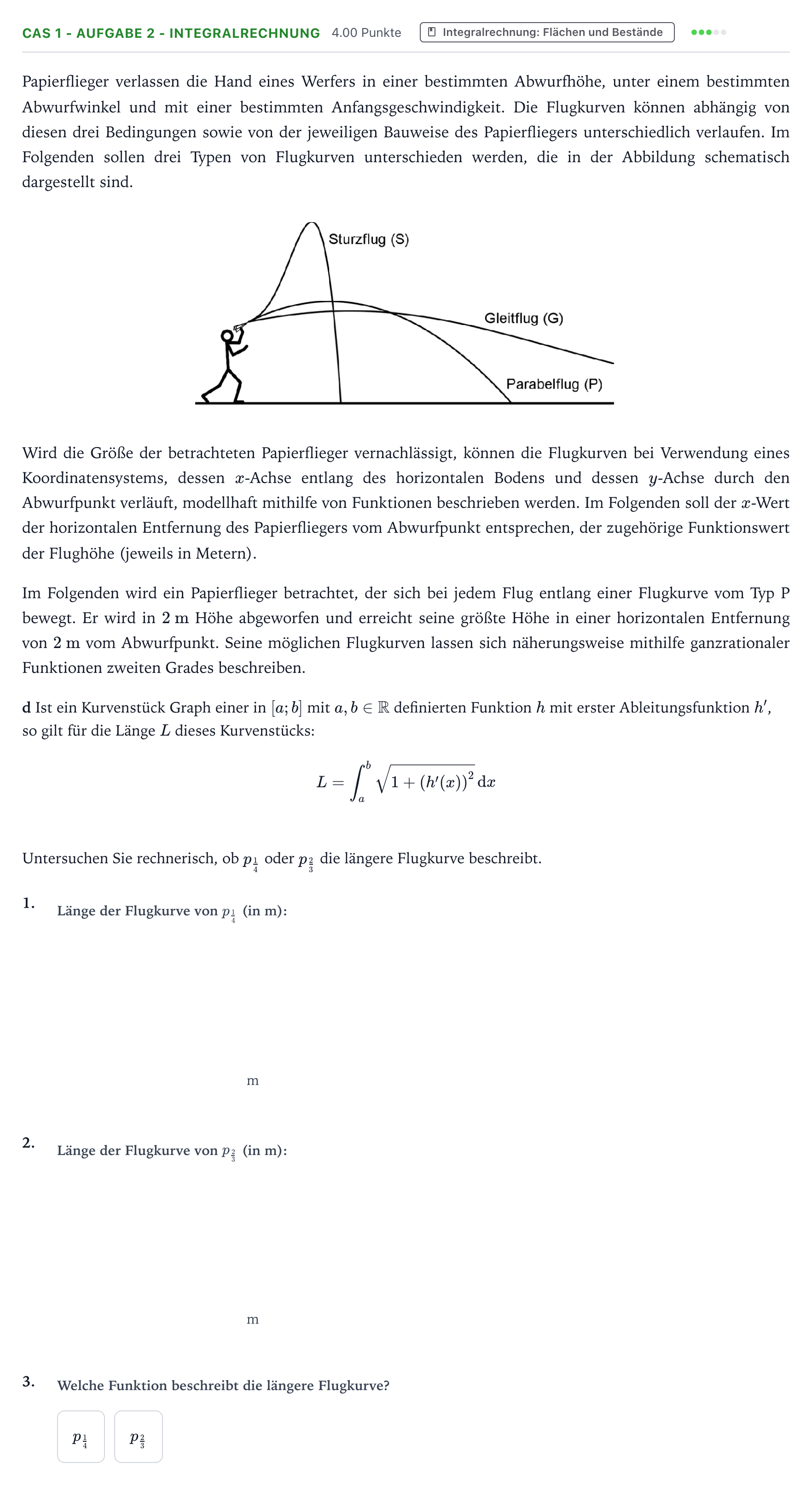 Aufgabenstellung: Aufgabe CAS 1 - Aufgabe 2 - Integralrechnung · Abitur NRW Mathematik GK · Teil B · Analysis (CAS) 2018