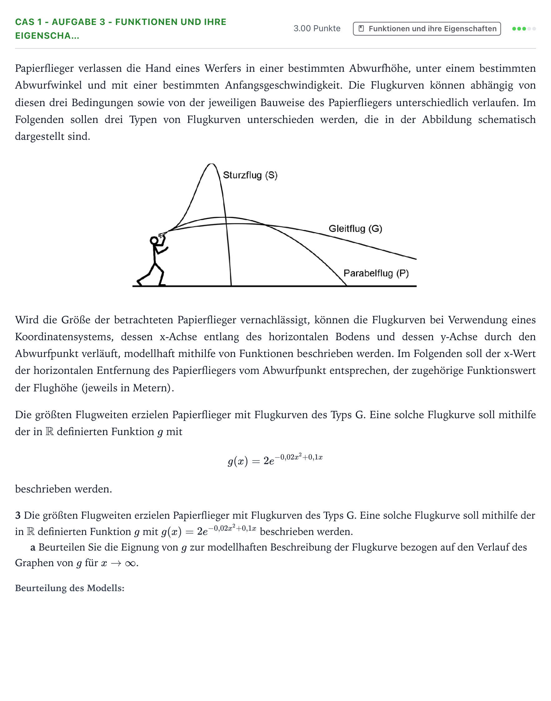 Aufgabenstellung: Aufgabe CAS 1 - Aufgabe 3 - Funktionen und ihre Eigenscha… · Abitur NRW Mathematik GK · Teil B · Analysis (CAS) 2018
