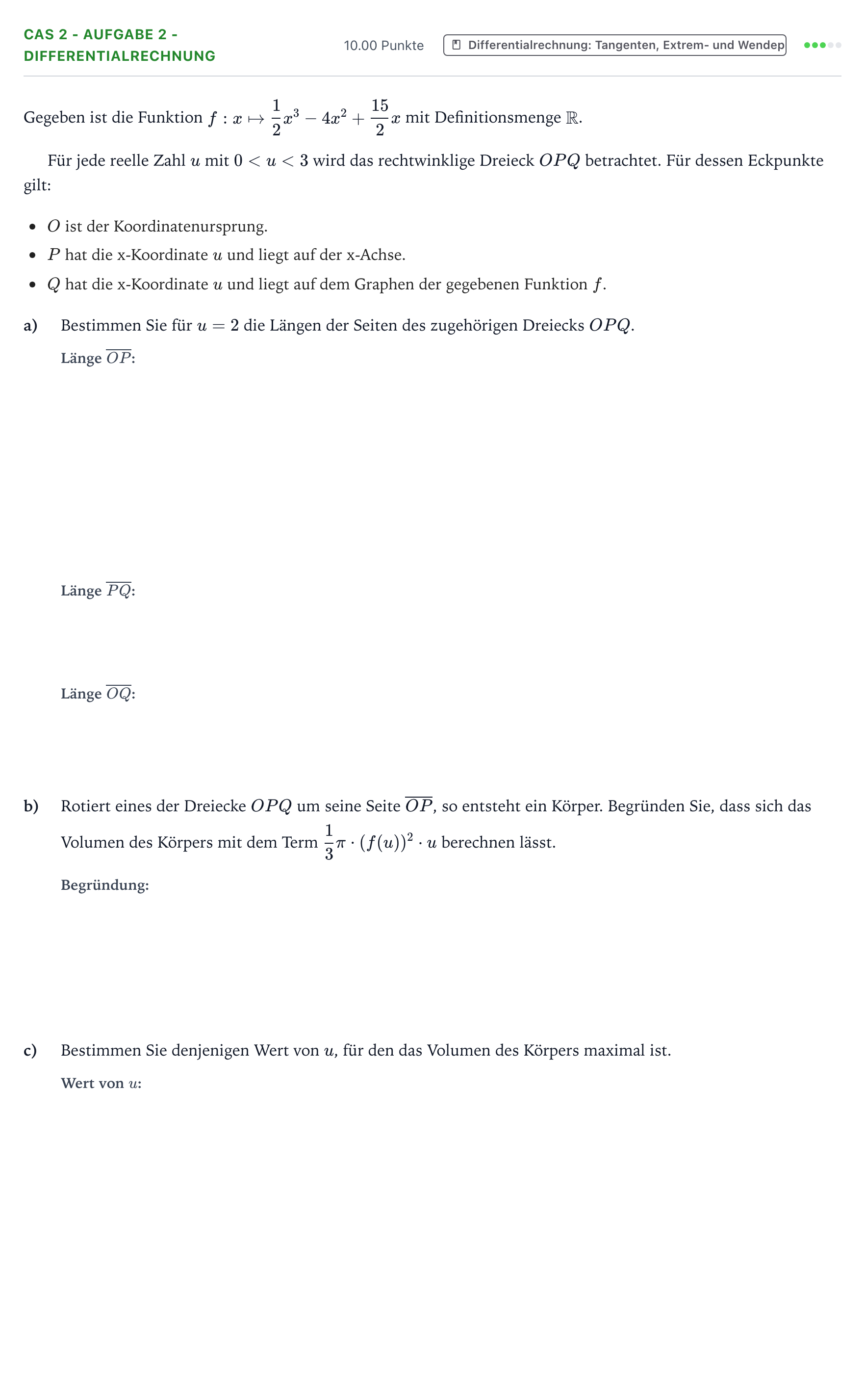 Aufgabenstellung: Aufgabe CAS 2 - Aufgabe 2 - Differentialrechnung · Abitur NRW Mathematik GK · Teil B · Analysis (CAS) 2018