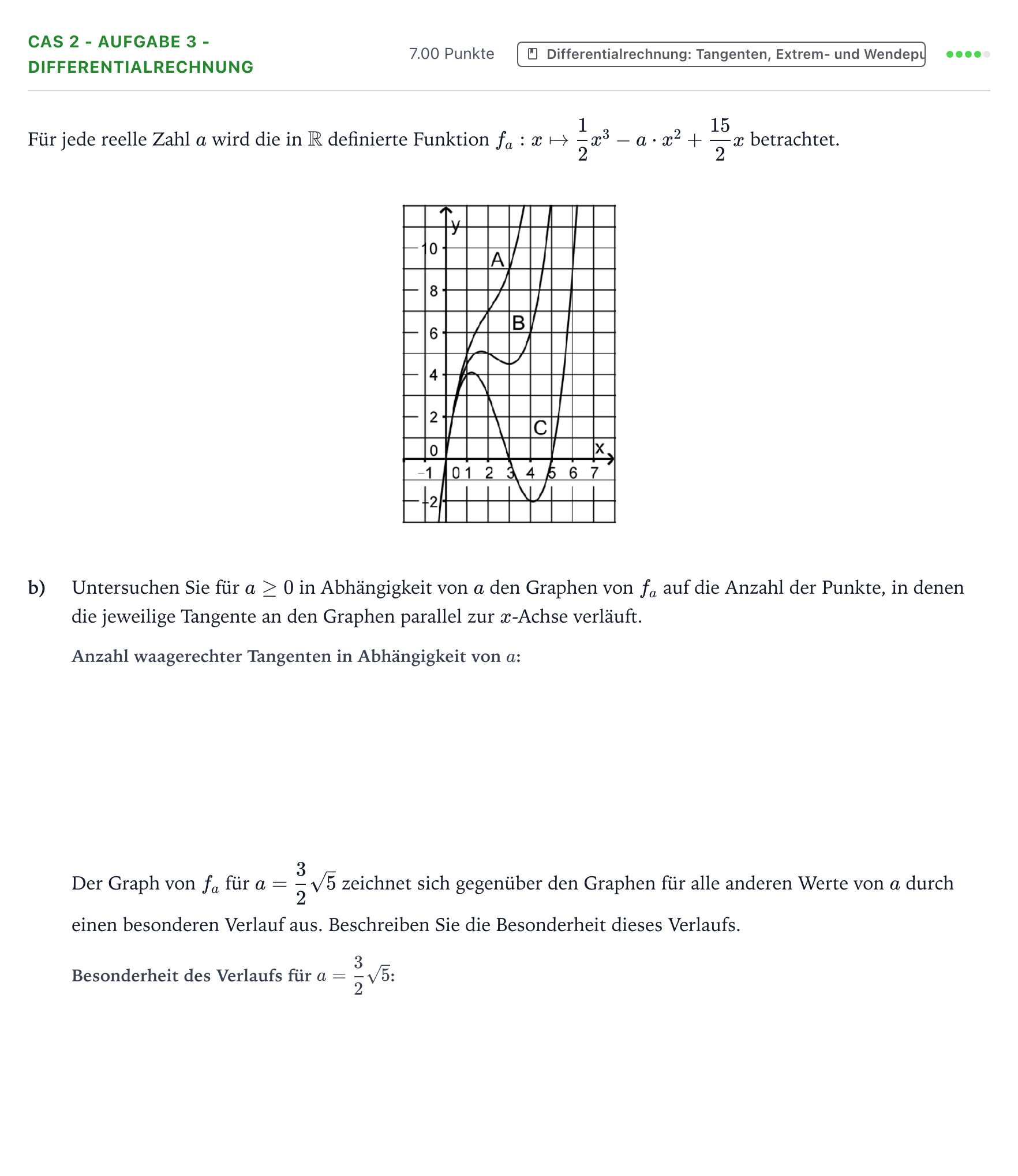 Aufgabenstellung: Aufgabe CAS 2 - Aufgabe 3 - Differentialrechnung · Abitur NRW Mathematik GK · Teil B · Analysis (CAS) 2018
