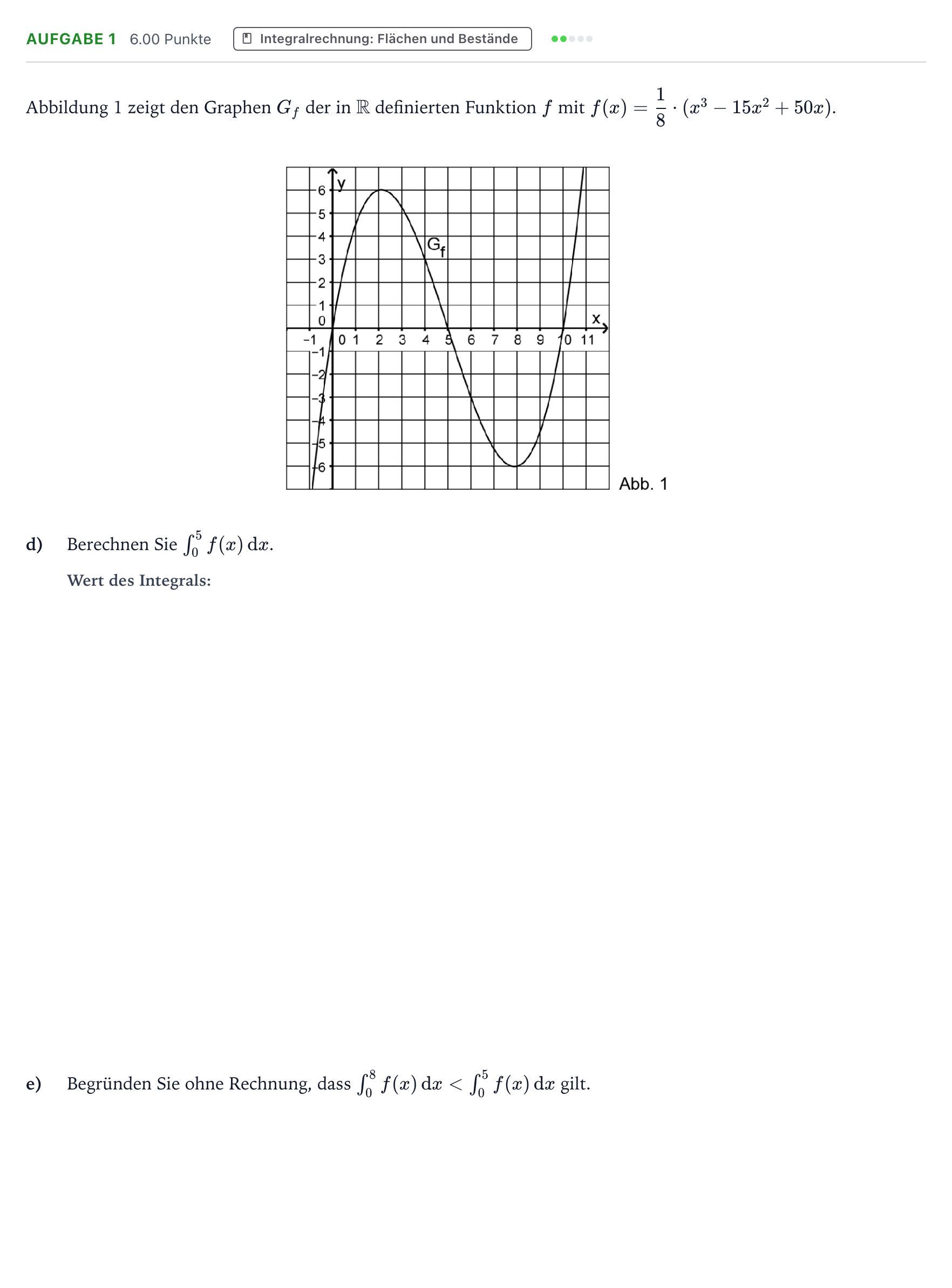 Aufgabenstellung: Aufgabe 1 - Integralrechnung · Abitur NRW Mathematik GK · Teil B · Analysis (WTR) 2018