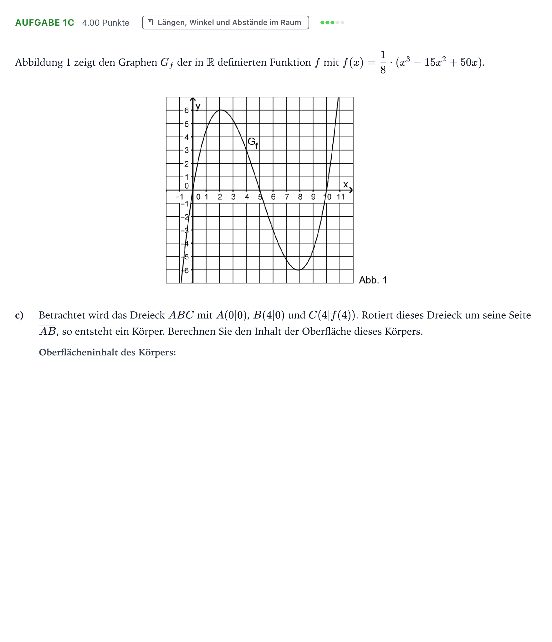 Aufgabenstellung: Aufgabe 1c · Abitur NRW Mathematik GK · Teil B · Analysis (WTR) 2018