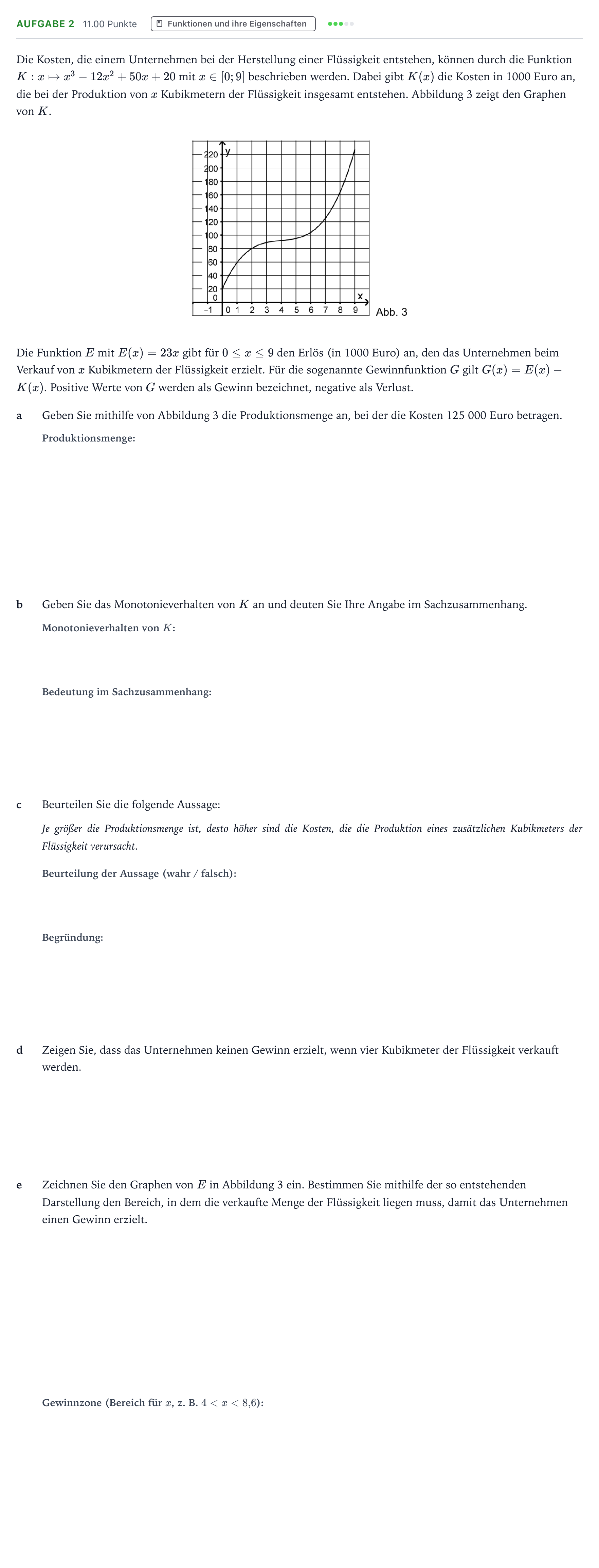 Aufgabenstellung: Aufgabe 2 - Funktionen und ihre Eigenschaften · Abitur NRW Mathematik GK · Teil B · Analysis (WTR) 2018