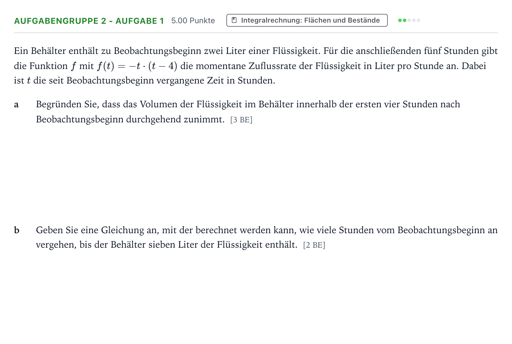 Aufgabenstellung: Aufgabengruppe 2 - Aufgabe 1 · Abitur NRW Mathematik GK · Teil A · Analysis 2018