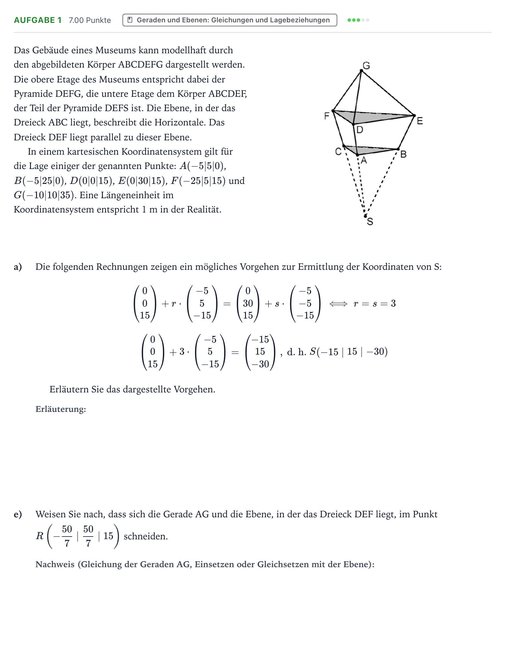 Aufgabenstellung: Aufgabe 1 - Geraden und Ebenen · Abitur NRW Mathematik LK · Teil B · Analytische Geometrie (CAS 2018