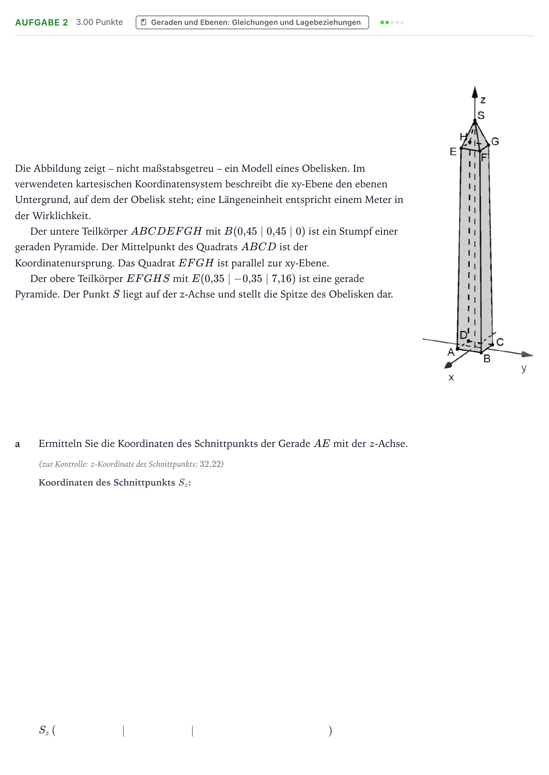 Aufgabenstellung: Aufgabe 2 - Geraden und Ebenen · Abitur NRW Mathematik LK · Teil B · Analytische Geometrie (CAS 2018