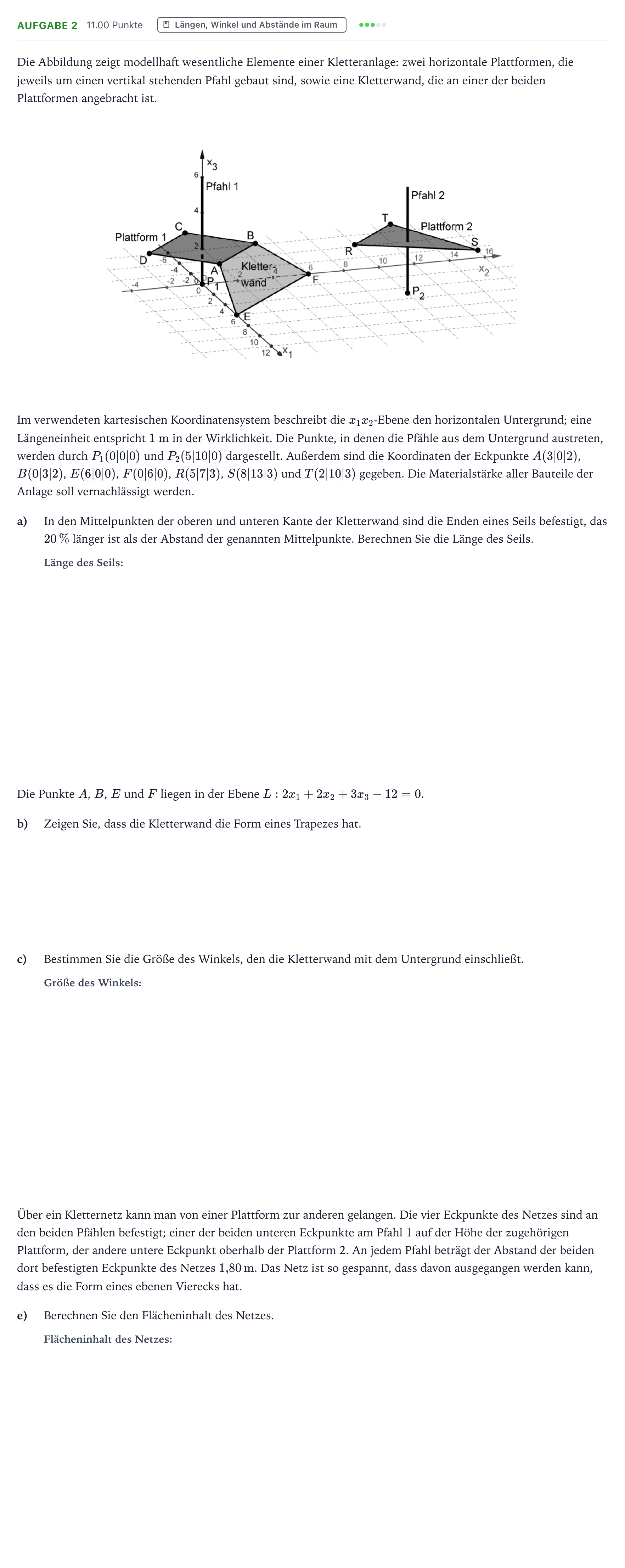 Aufgabenstellung: Aufgabe 2 - Längen, Winkel und Abstände im Raum · Abitur NRW Mathematik LK · Teil B · Analytische Geometrie (WTR 2018