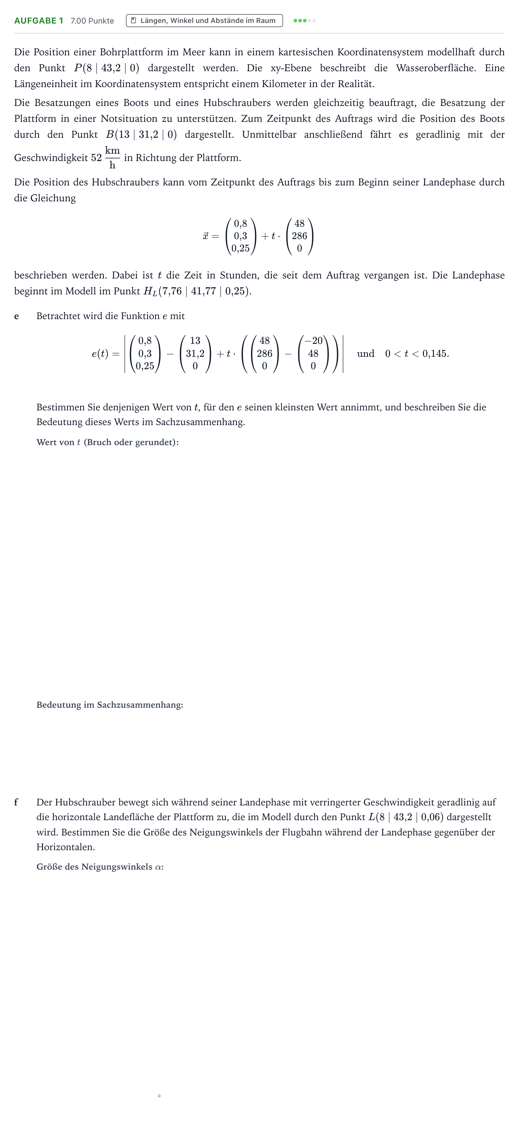 Aufgabenstellung: Aufgabe 1 – Längen, Winkel und Abstände im Raum · Abitur NRW Mathematik GK · Teil B · Analytische Geometrie (CAS 2018