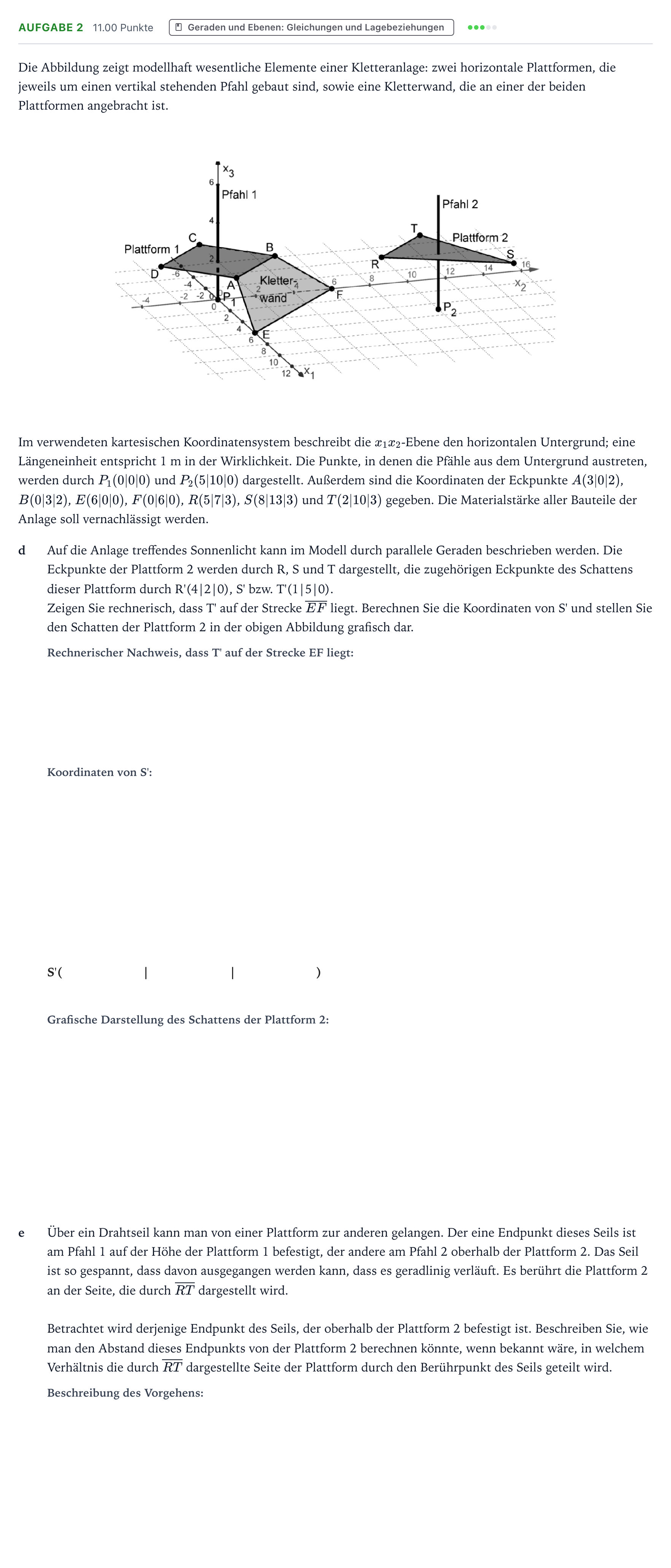 Aufgabenstellung: Aufgabe 2 - Geraden und Ebenen: Gleichungen und L… · Abitur NRW Mathematik GK · Teil B · Analytische Geometrie (WTR 2018