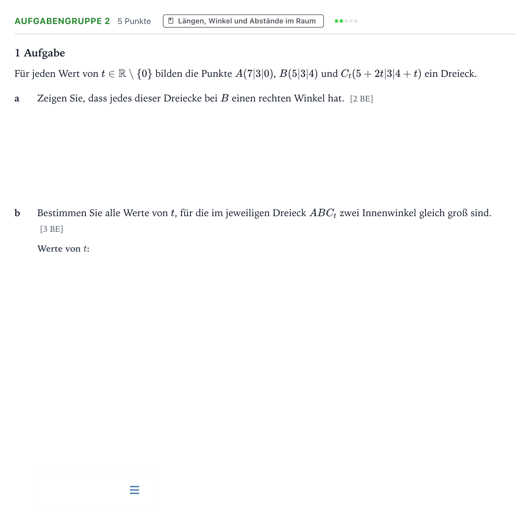 Aufgabenstellung: Aufgabengruppe 2 · Abitur NRW Mathematik GK · Teil A · Analytische Geometrie 2018