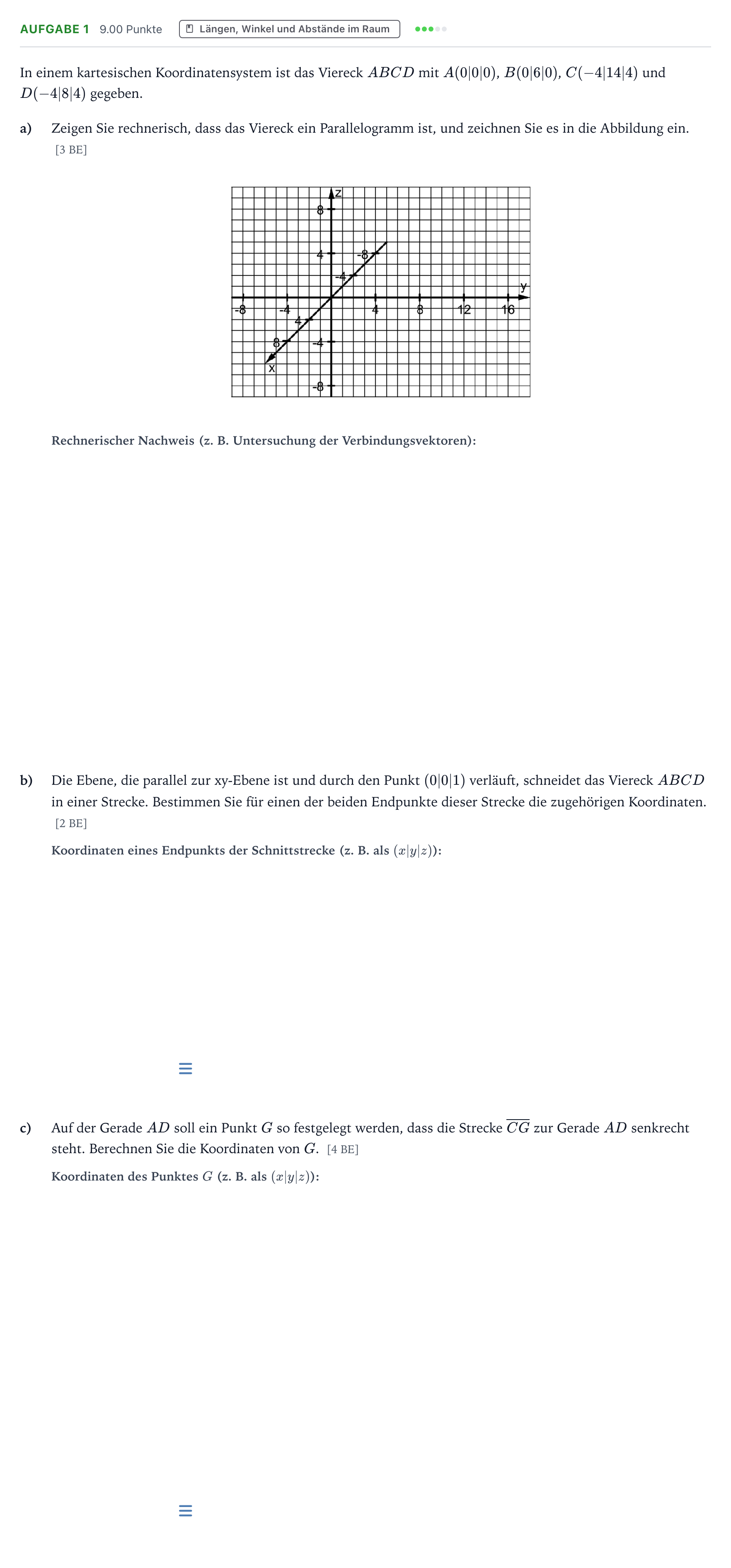 Aufgabenstellung: Aufgabe 1 · Abitur NRW Mathematik LK · Teil B · Lineare Algebra (WTR) 2018