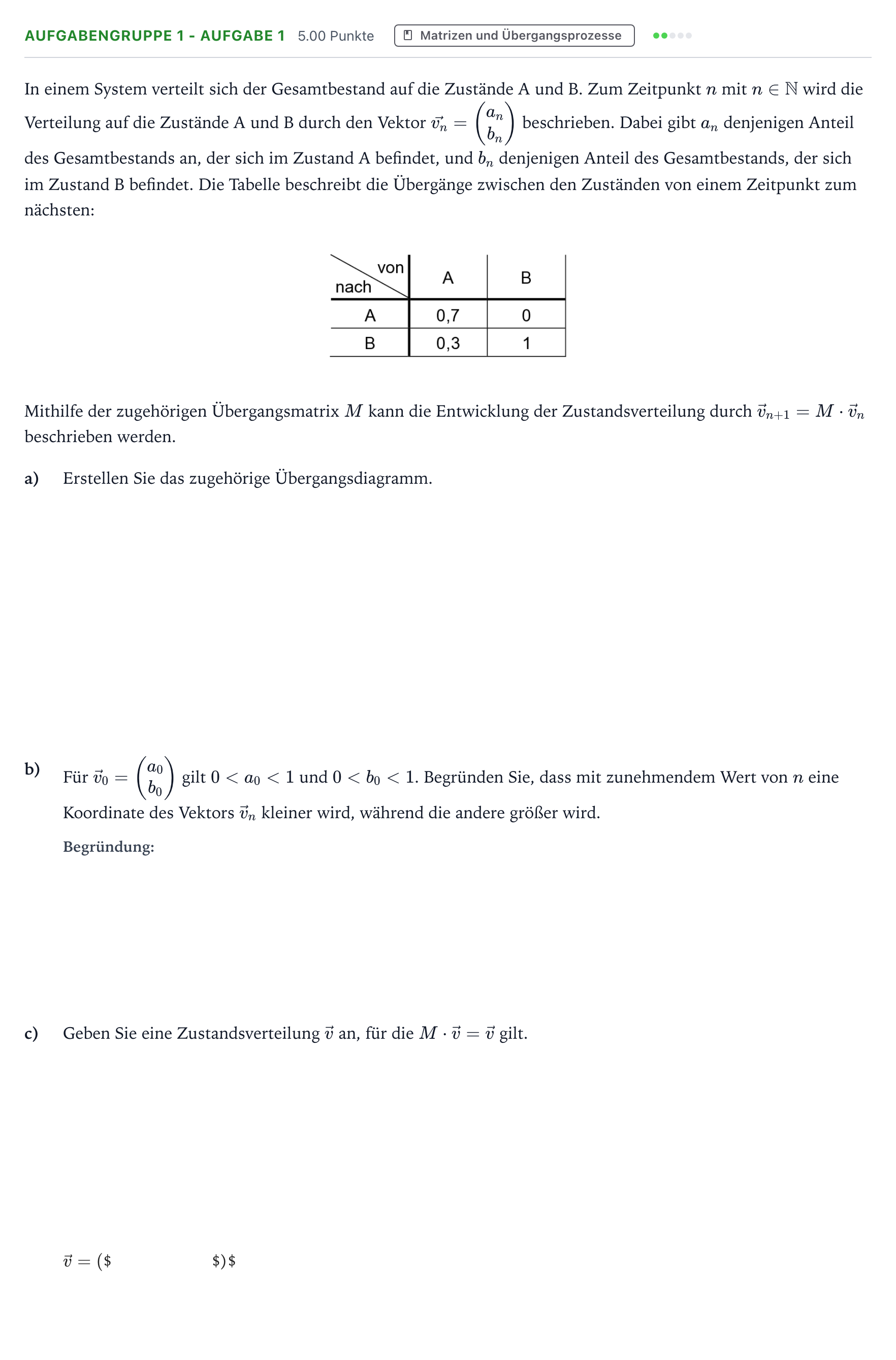 Aufgabenstellung: Aufgabengruppe 1 - Aufgabe 1 · Abitur NRW Mathematik LK · Teil A · Lineare Algebra 2018