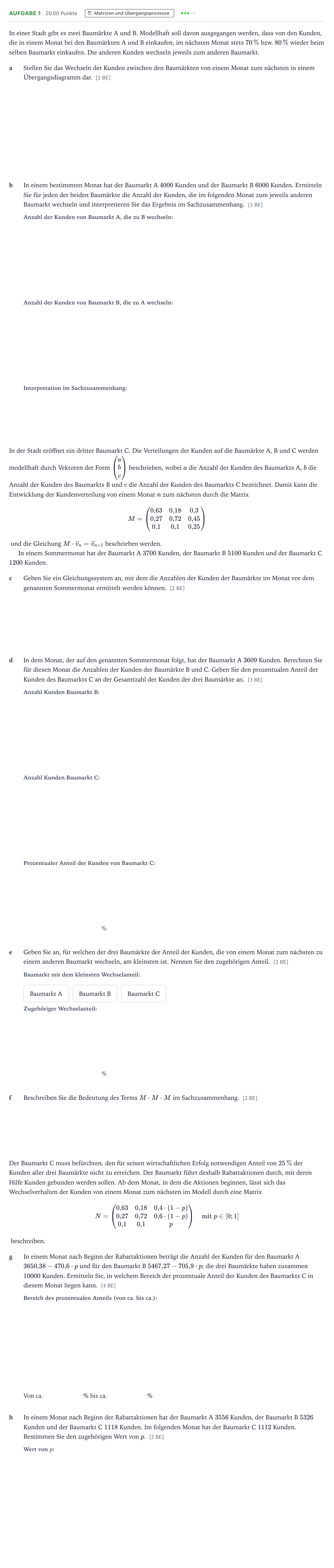 Aufgabenstellung: Aufgabe 1 · Abitur NRW Mathematik GK · Teil B · Lineare Algebra (WTR) 2018